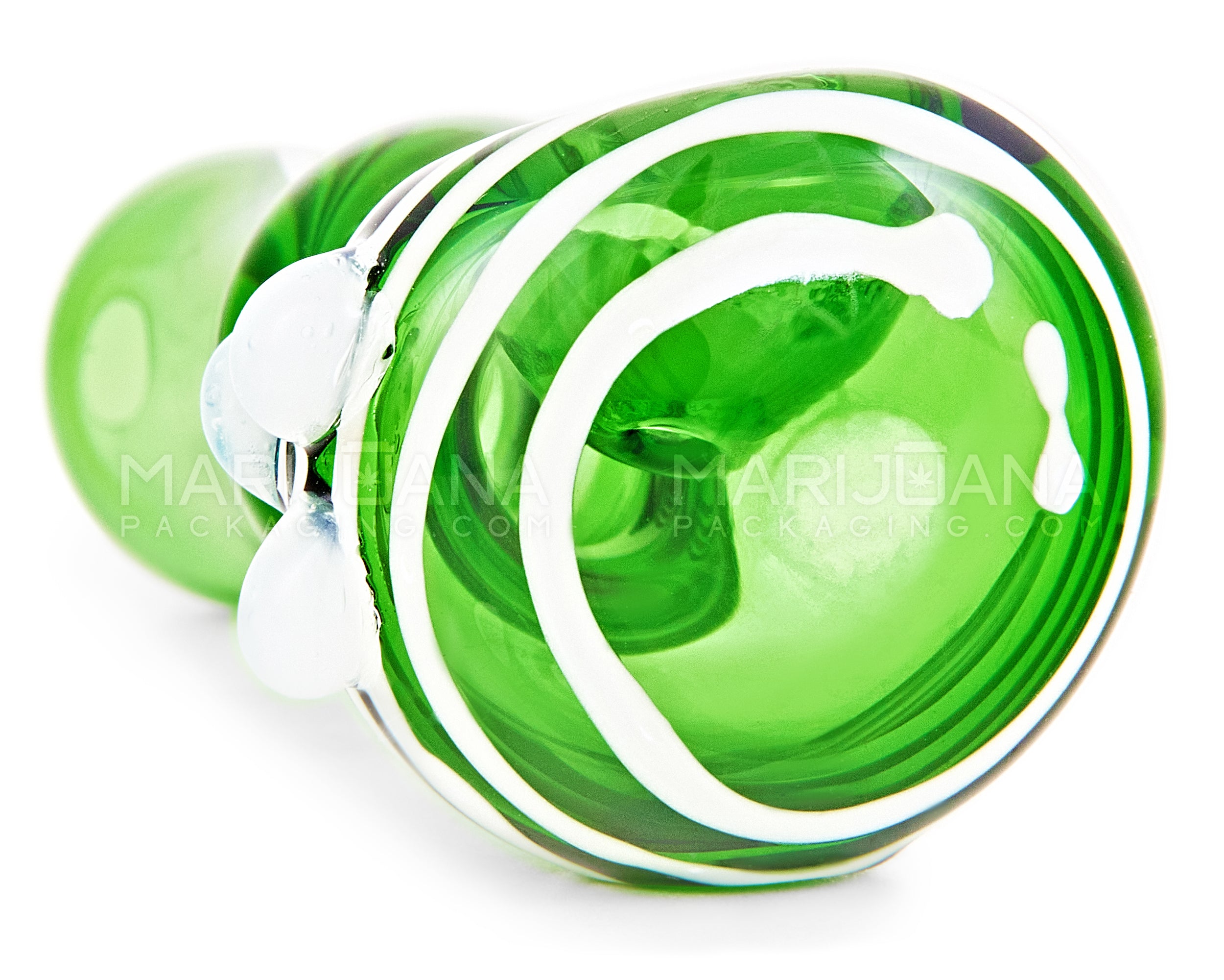 Swirl Bulged Spoon Hand Pipe w/ Triple Knockers | 3.5in Long - Glass - Green - 4