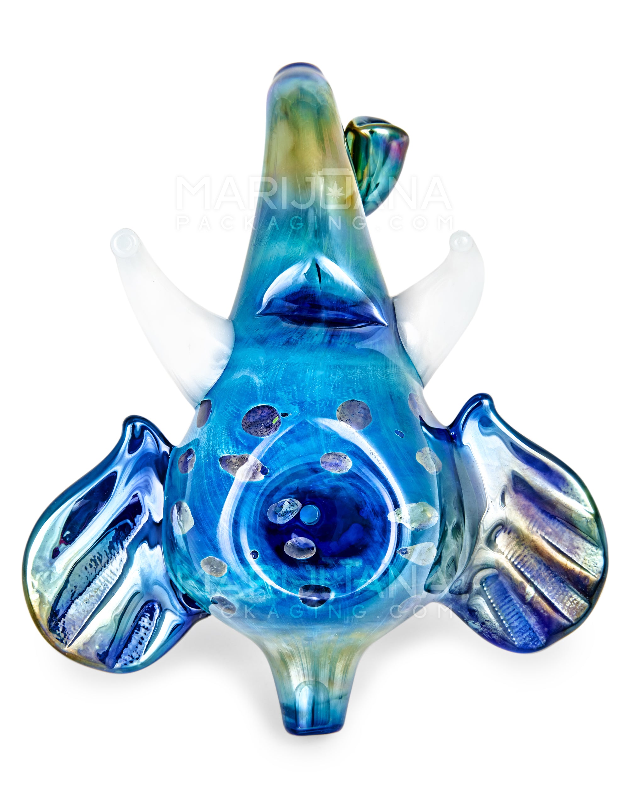Metallic Coated Elephant Head Hand Pipe | 5in Long - Glass - Iridescent Blue - 2