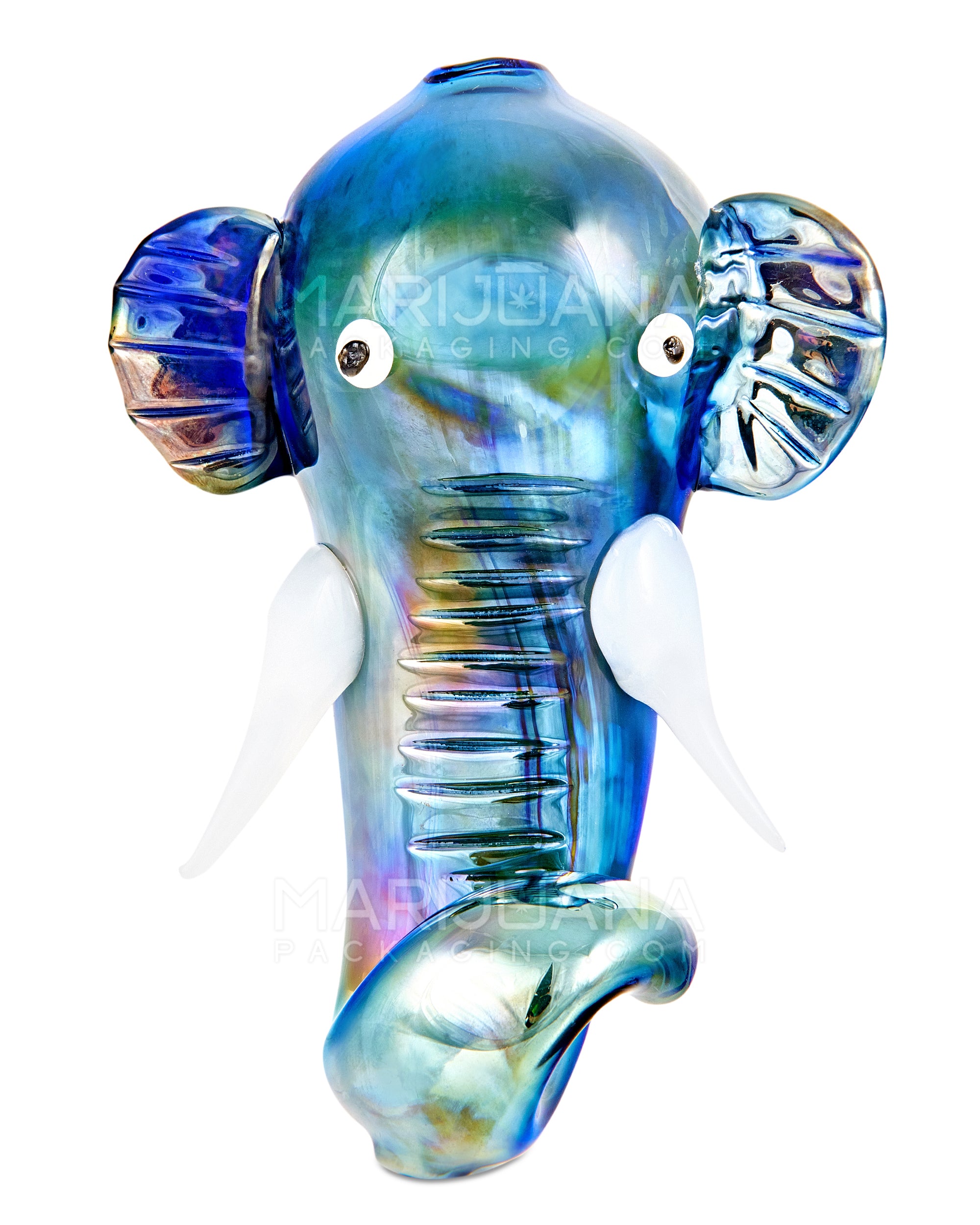 Metallic Coated Elephant Head Hand Pipe | 5in Long - Glass - Iridescent Blue - 9
