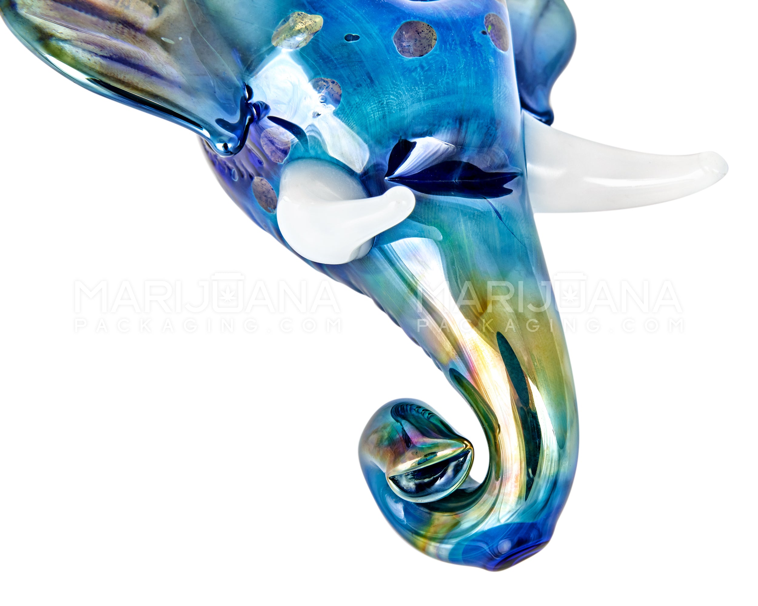 Metallic Coated Elephant Head Hand Pipe | 5in Long - Glass - Iridescent Blue - 4