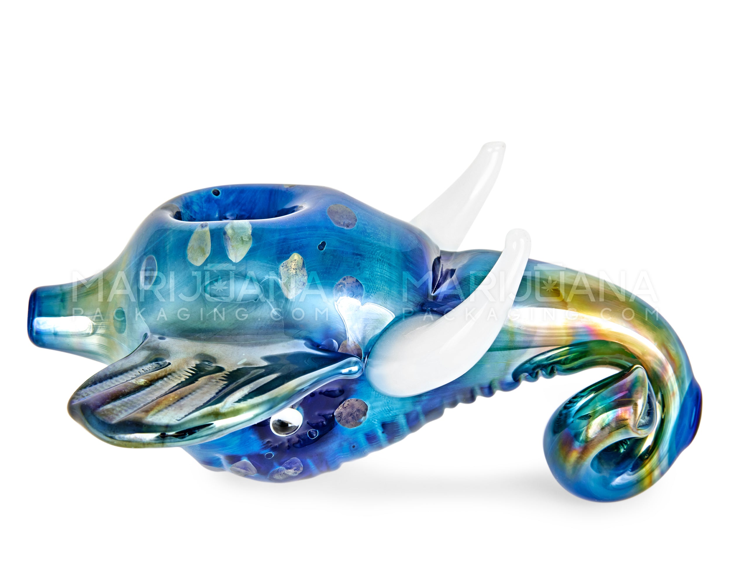 Metallic Coated Elephant Head Hand Pipe | 5in Long - Glass - Iridescent Blue - 3