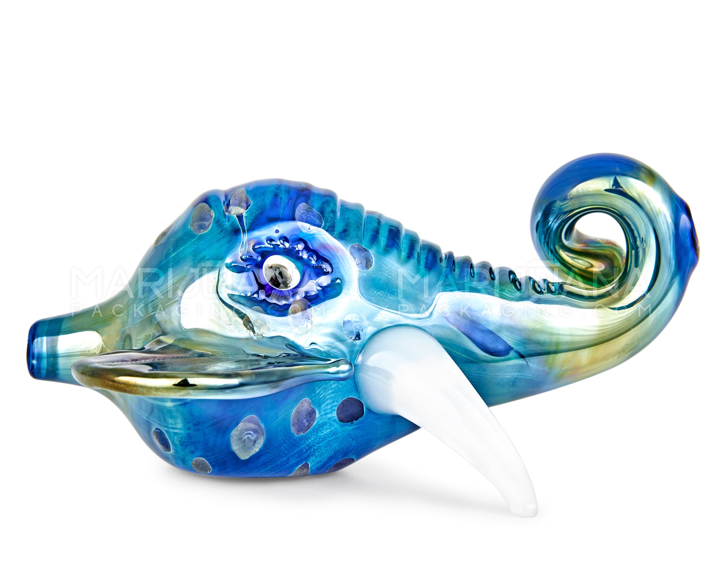 Metallic Coated Elephant Head Hand Pipe | 5in Long - Glass - Iridescent Blue - 7