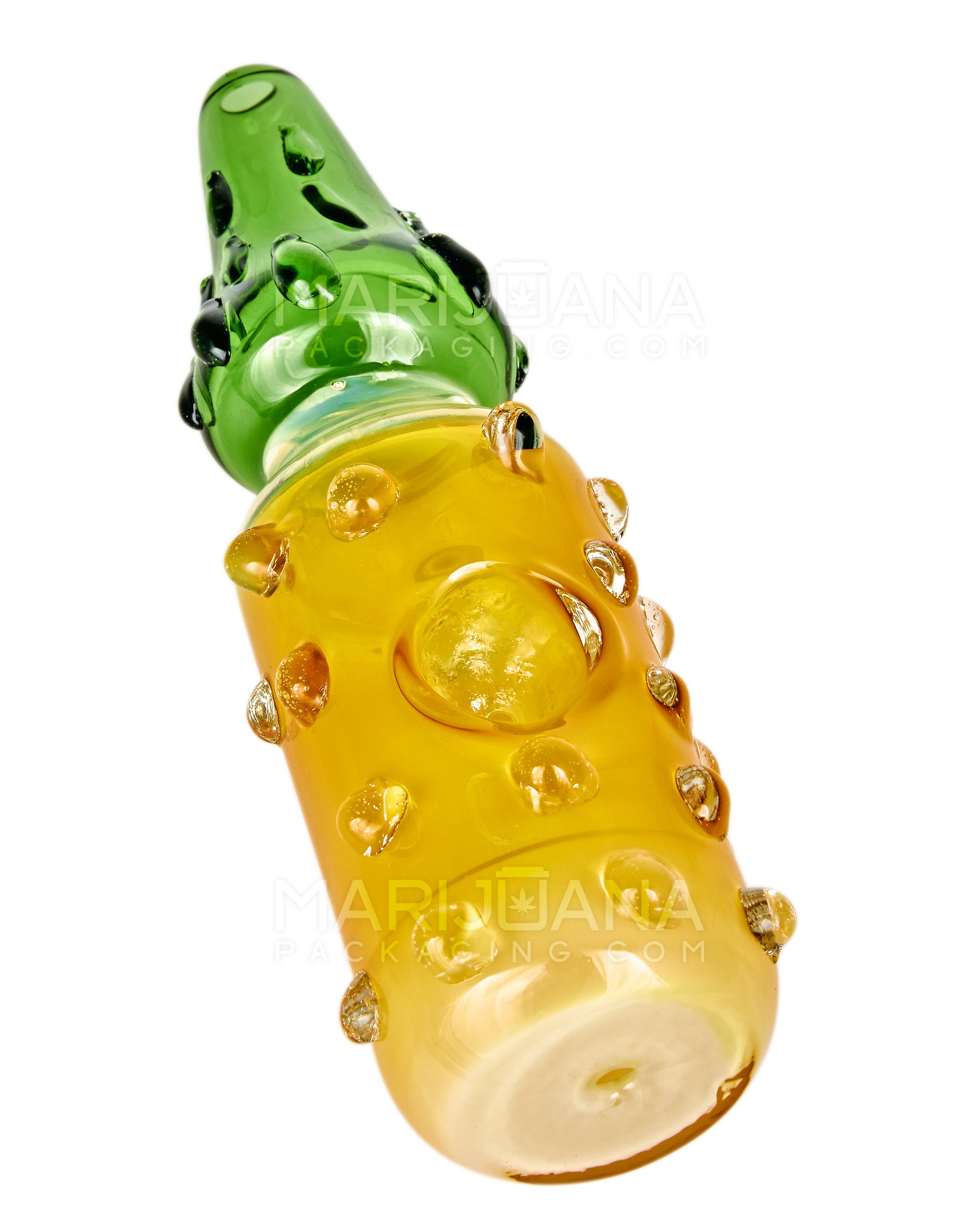 Gold Fumed Pineapple Hand Pipe w/ Multi Knockers | 6in Long - Glass - Yellow & Green - 1