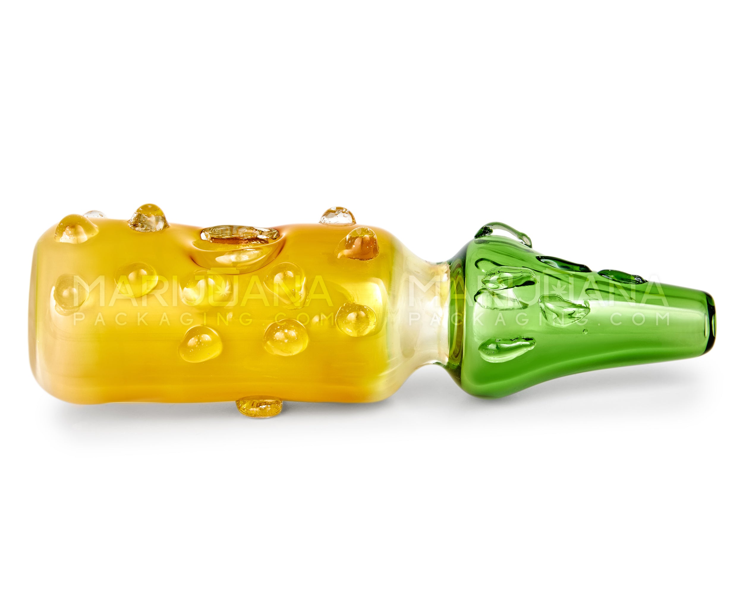 Gold Fumed Pineapple Hand Pipe w/ Multi Knockers | 6in Long - Glass - Yellow & Green - 6