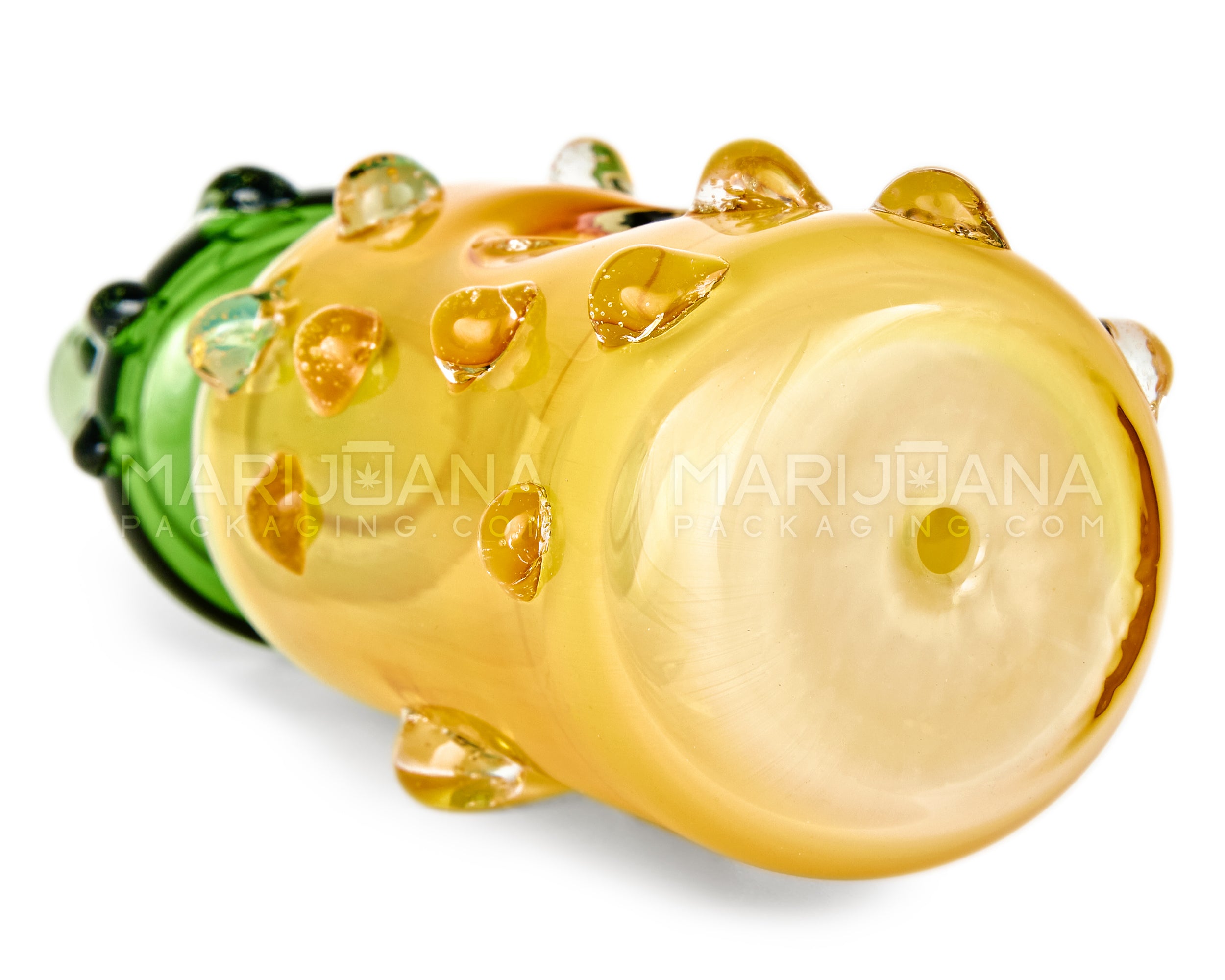 Gold Fumed Pineapple Hand Pipe w/ Multi Knockers | 6in Long - Glass - Yellow & Green - 4