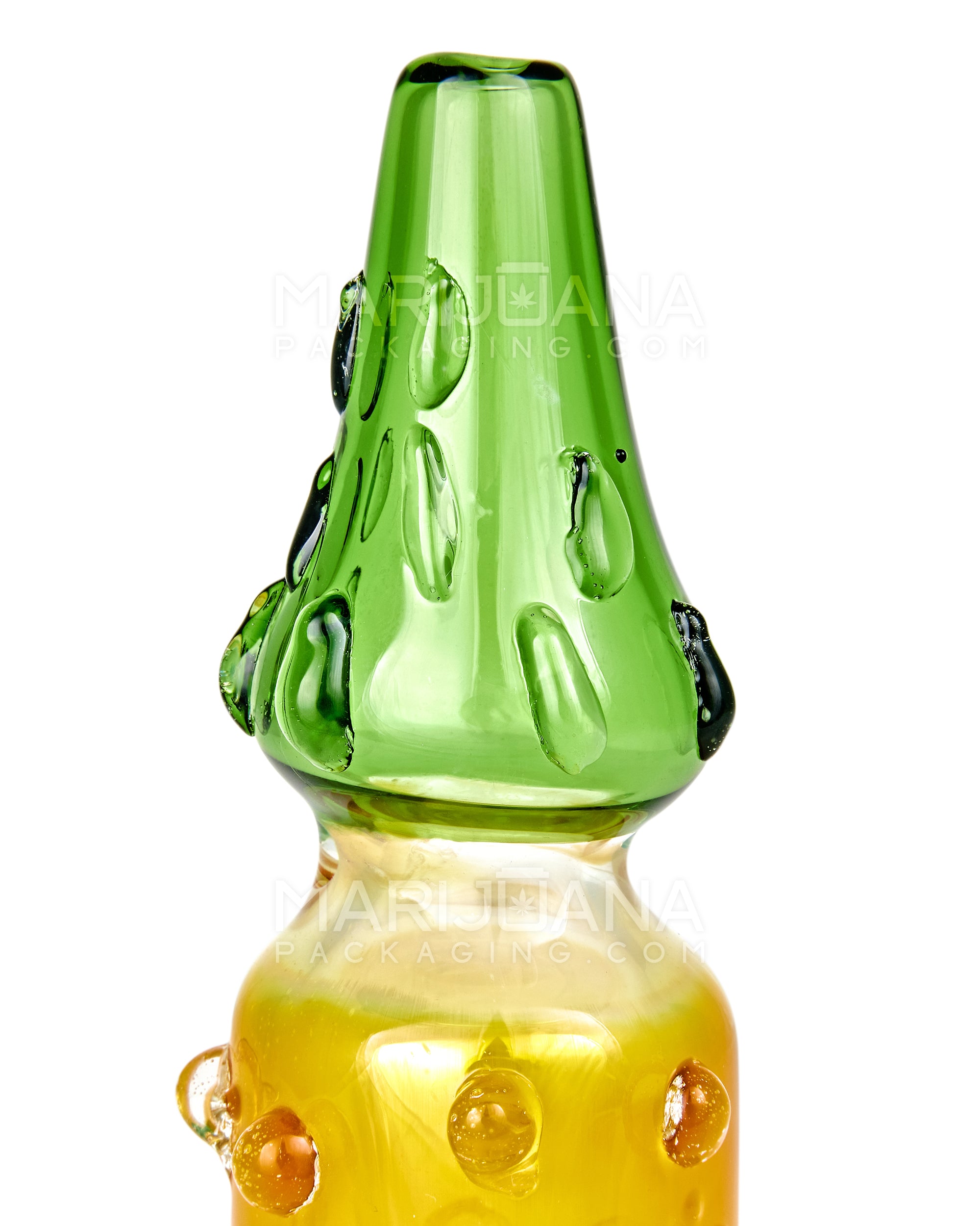 Gold Fumed Pineapple Hand Pipe w/ Multi Knockers | 6in Long - Glass - Yellow & Green - 3