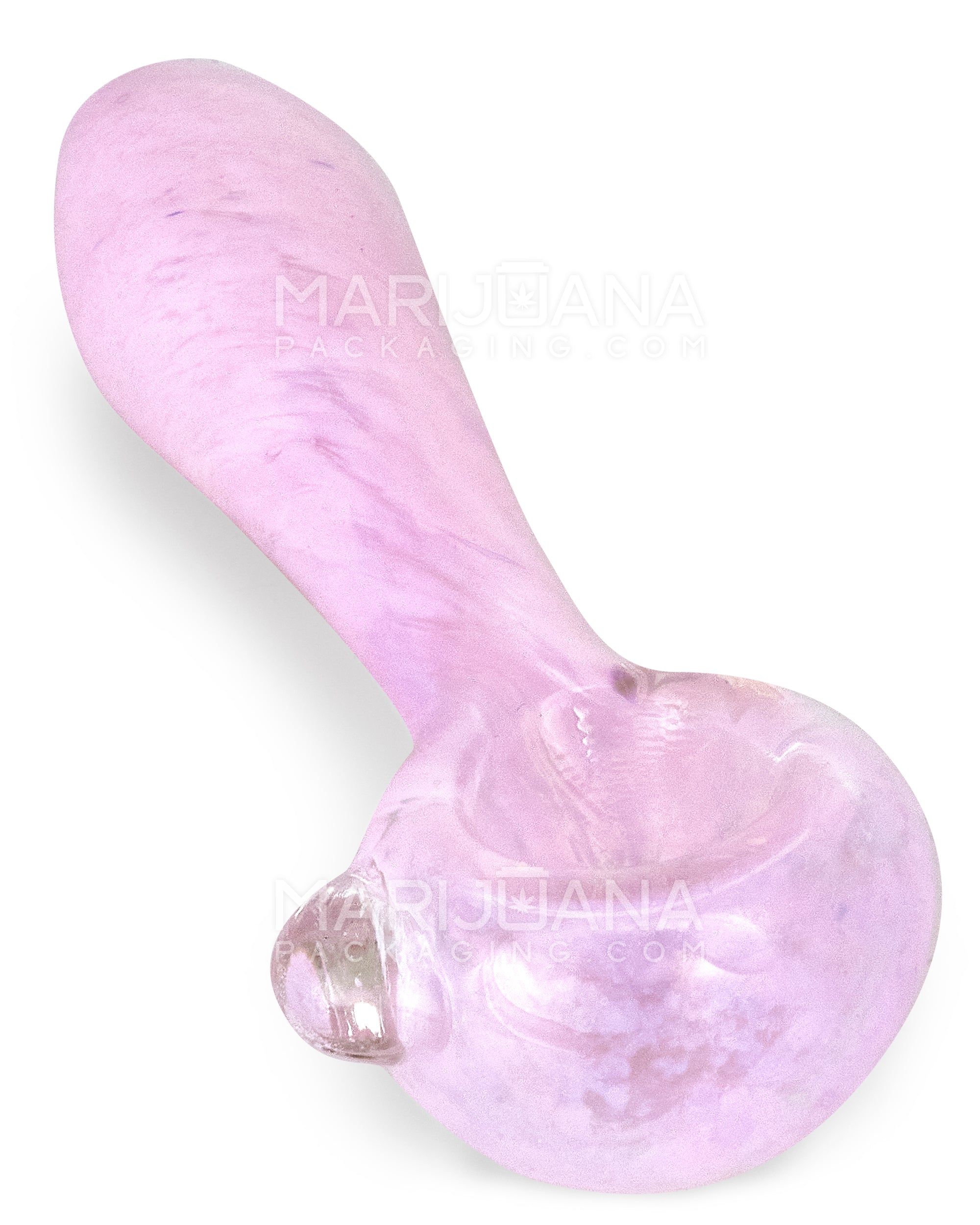 Frit Spoon Hand Pipe w/ Knocker | 4in Long - Glass - Milky Pink - 1
