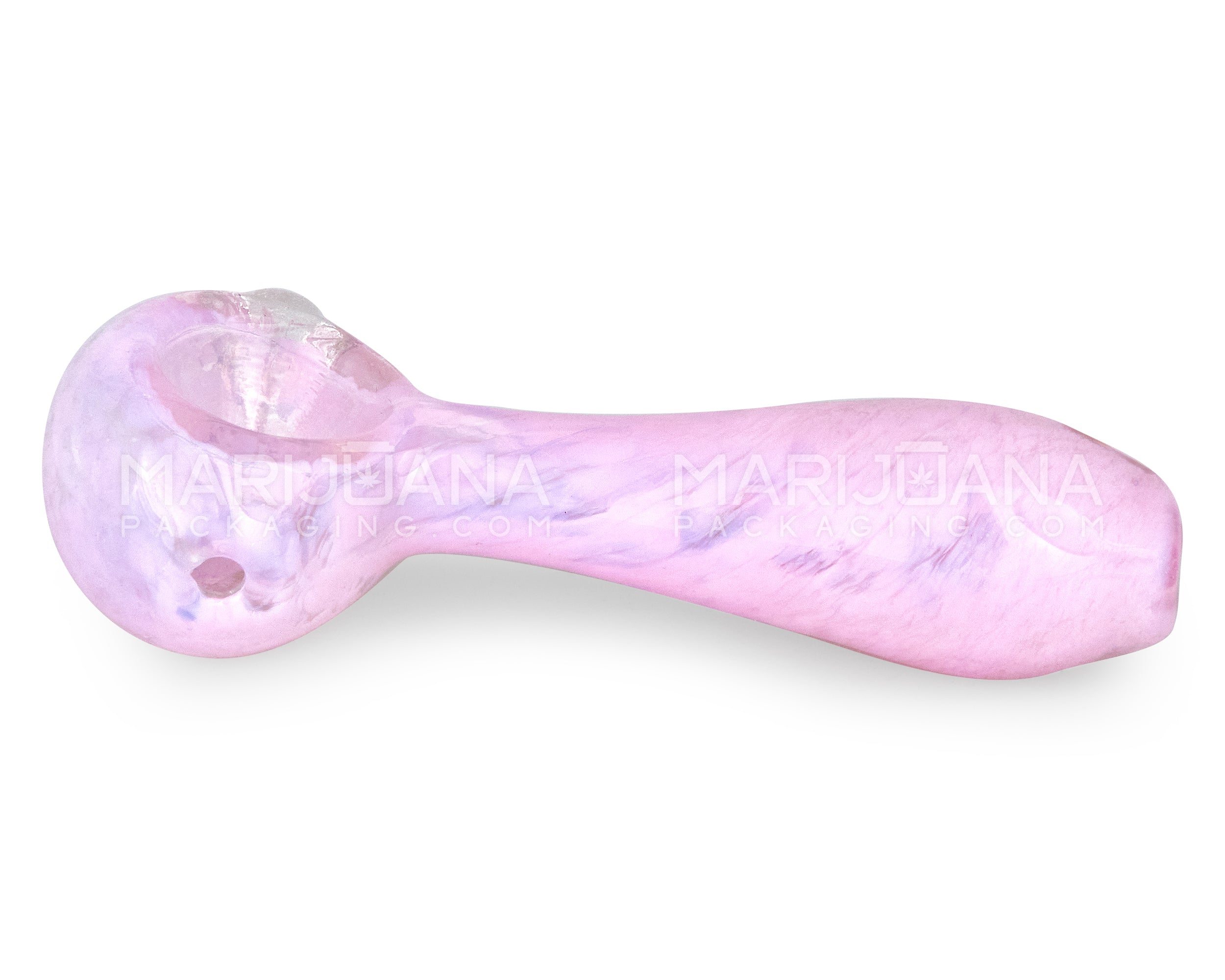 Frit Spoon Hand Pipe w/ Knocker | 4in Long - Glass - Milky Pink - 4