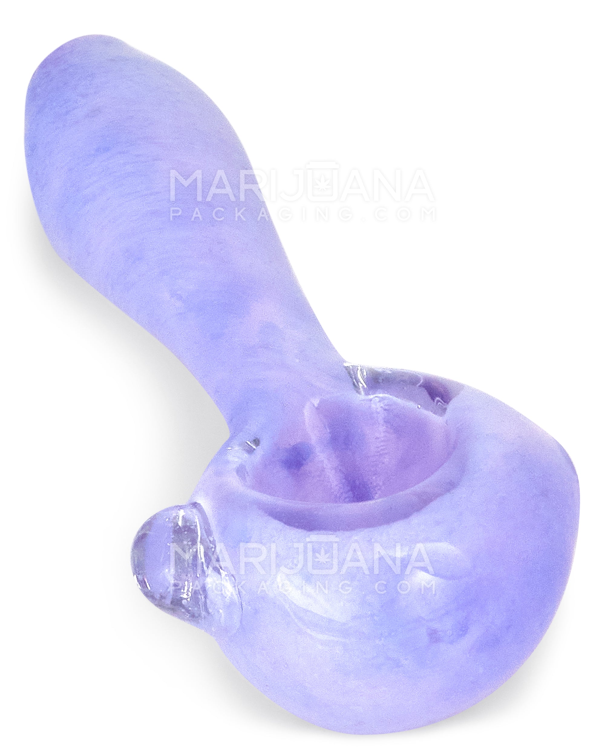 Frit Spoon Hand Pipe w/ Knocker | 4in Long - Glass - Milky Purple - 1