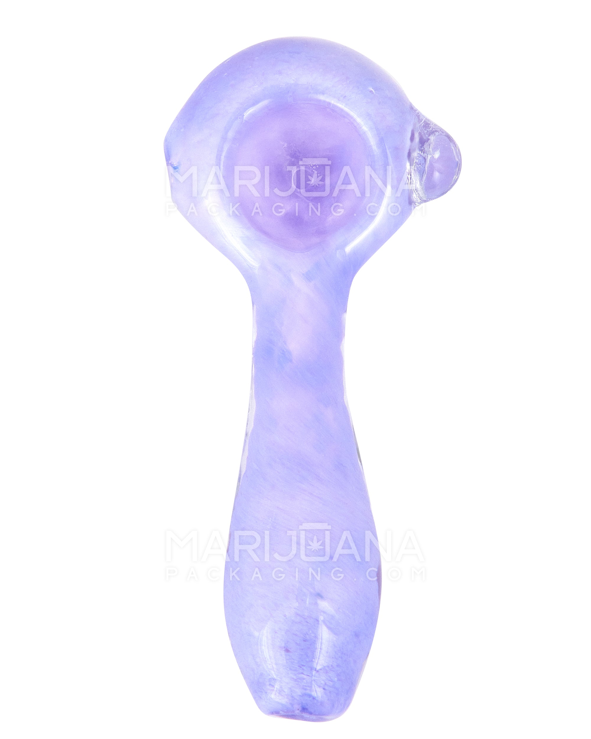Frit Spoon Hand Pipe w/ Knocker | 4in Long - Glass - Milky Purple - 2