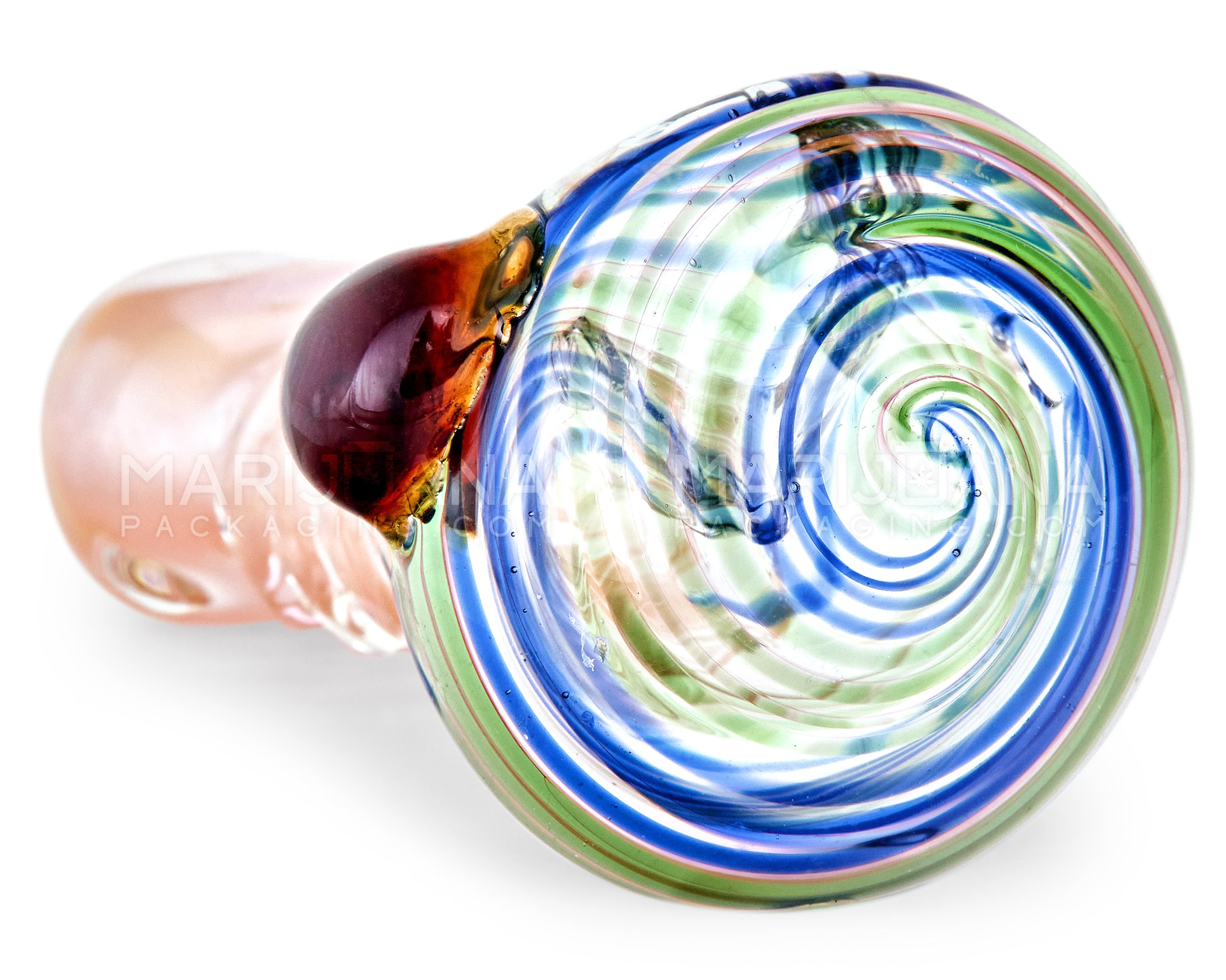 Swirl & Multi Fumed Ribbed Spoon Hand Pipe w/ Knocker | 4.5in Long - Thick Glass - Assorted - 4