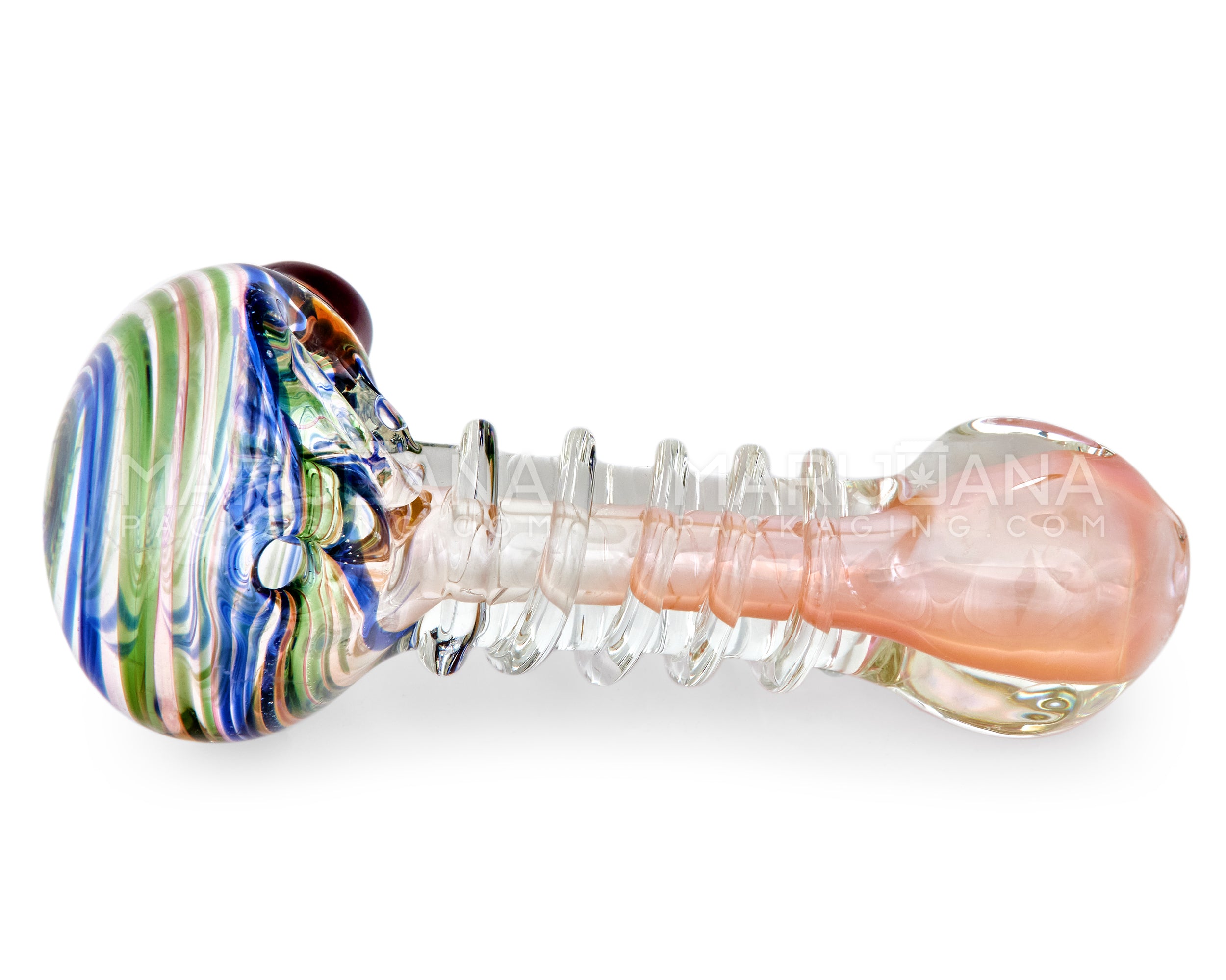 Swirl & Multi Fumed Ribbed Spoon Hand Pipe w/ Knocker | 4.5in Long - Thick Glass - Assorted - 5