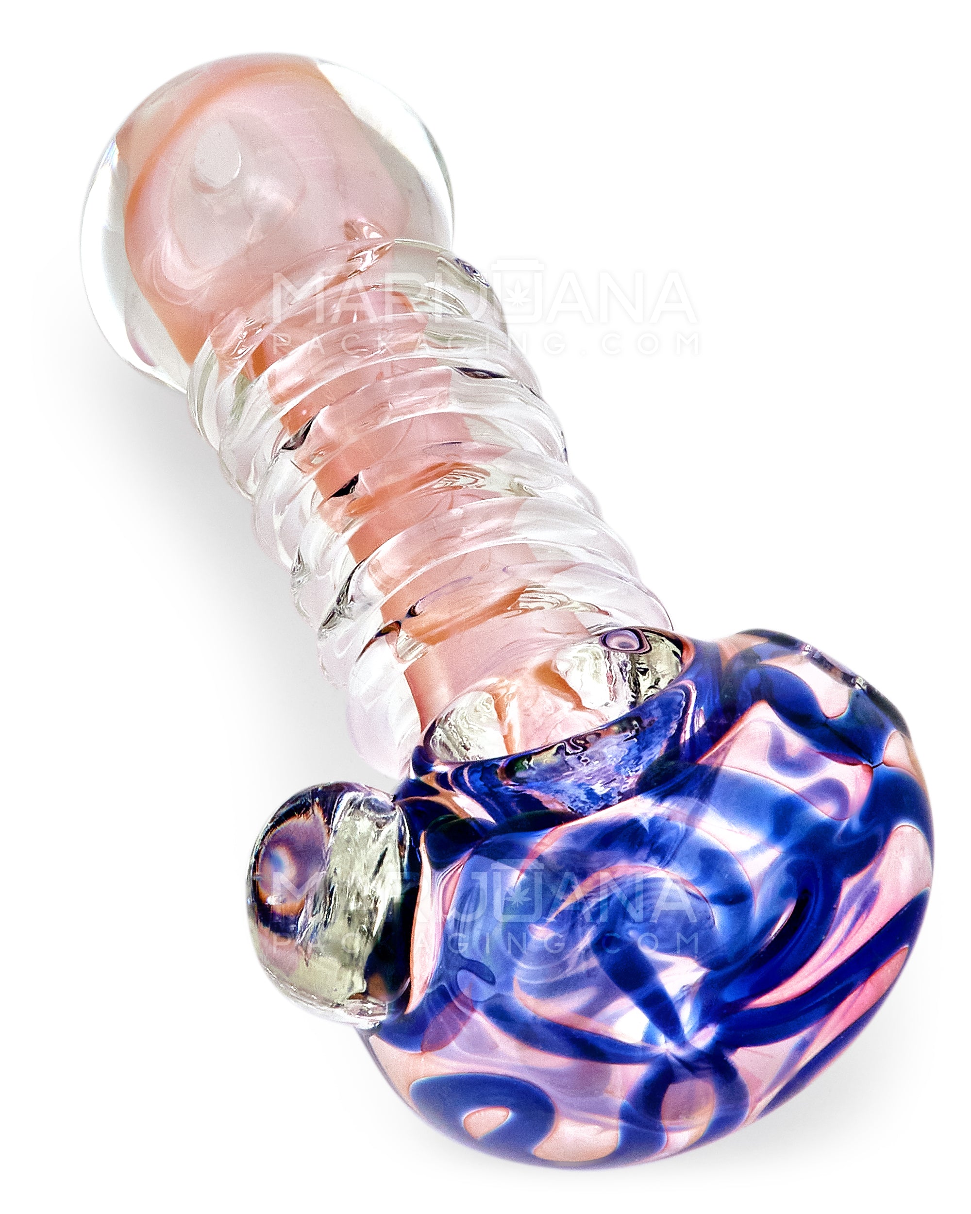 Swirl & Multi Fumed Ribbed Spoon Hand Pipe w/ Knocker | 4.5in Long - Thick Glass - Assorted - 6