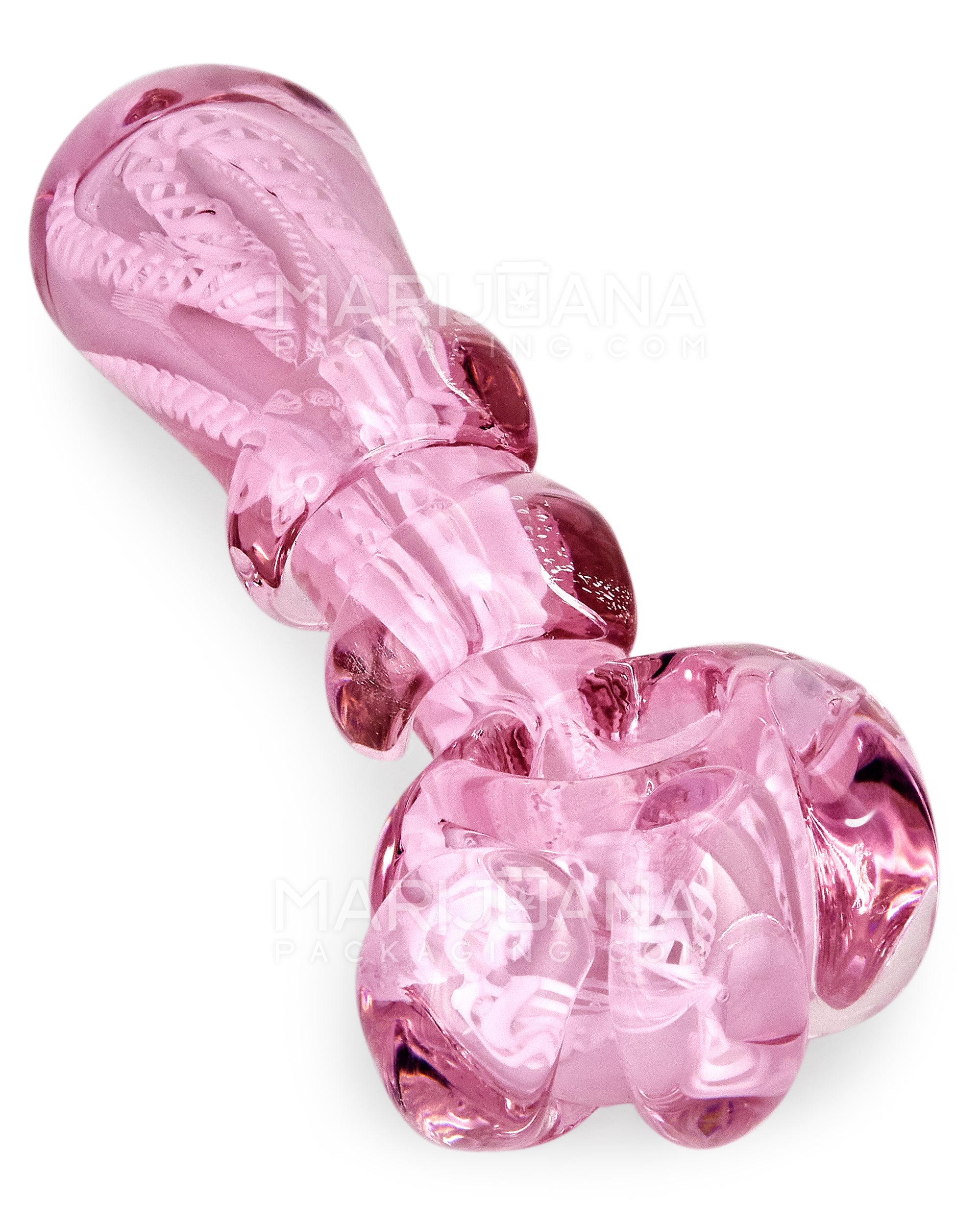 Double Blown | Ribboned Bear Claw Spoon Hand Pipe | 5in Long - Glass - Pink - 1