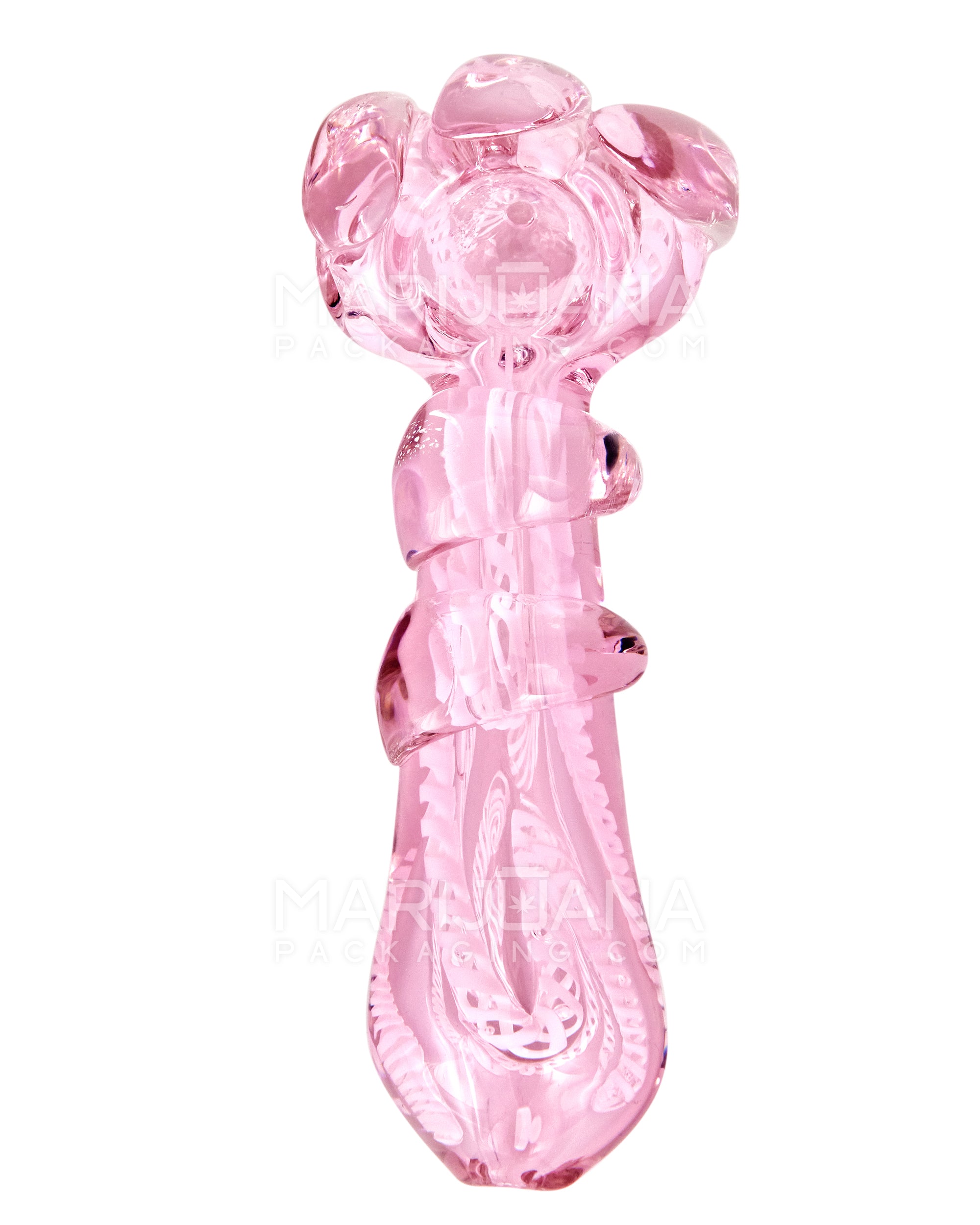 Double Blown | Ribboned Bear Claw Spoon Hand Pipe | 5in Long - Glass - Pink - 2