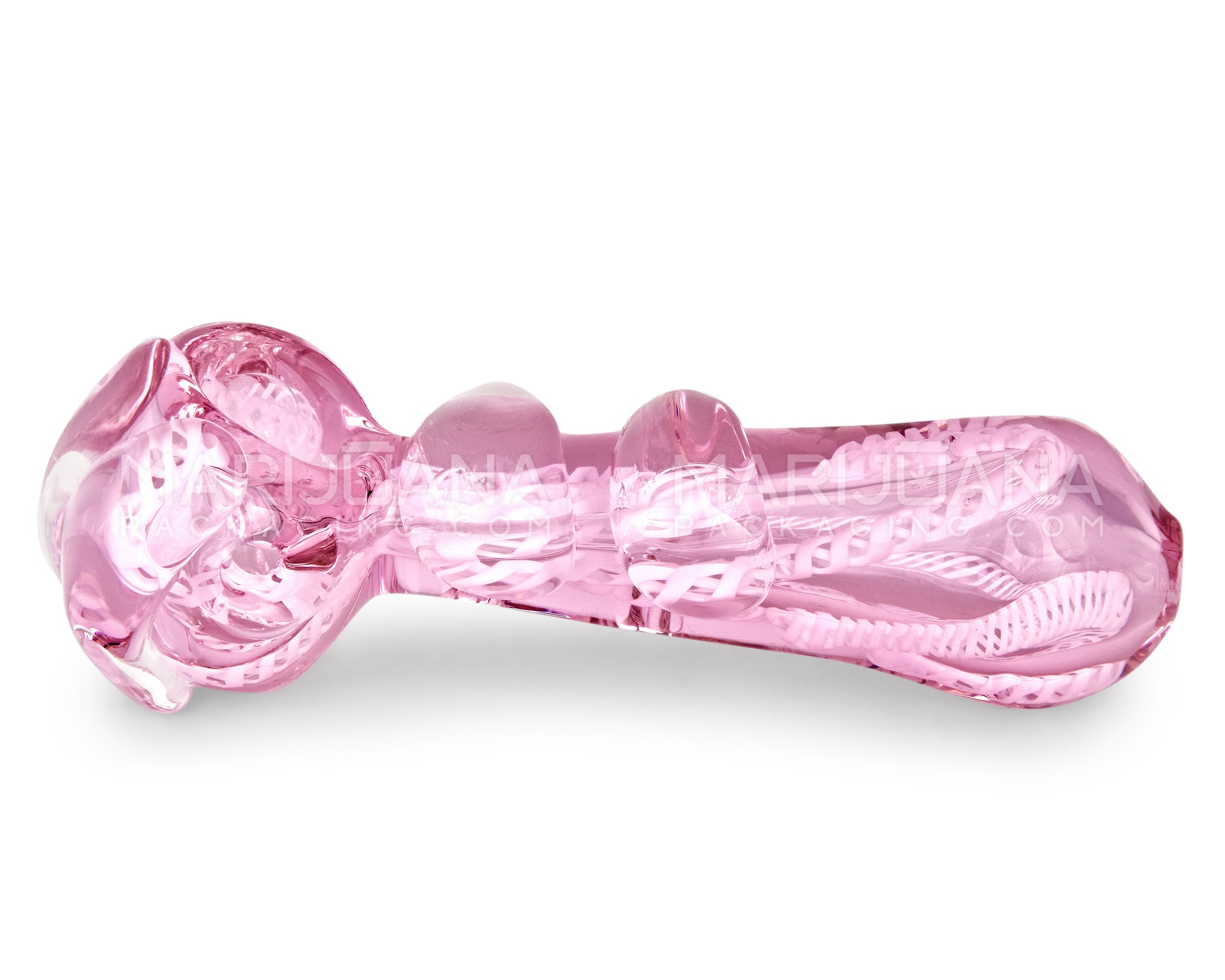 Double Blown | Ribboned Bear Claw Spoon Hand Pipe | 5in Long - Glass - Pink - 5