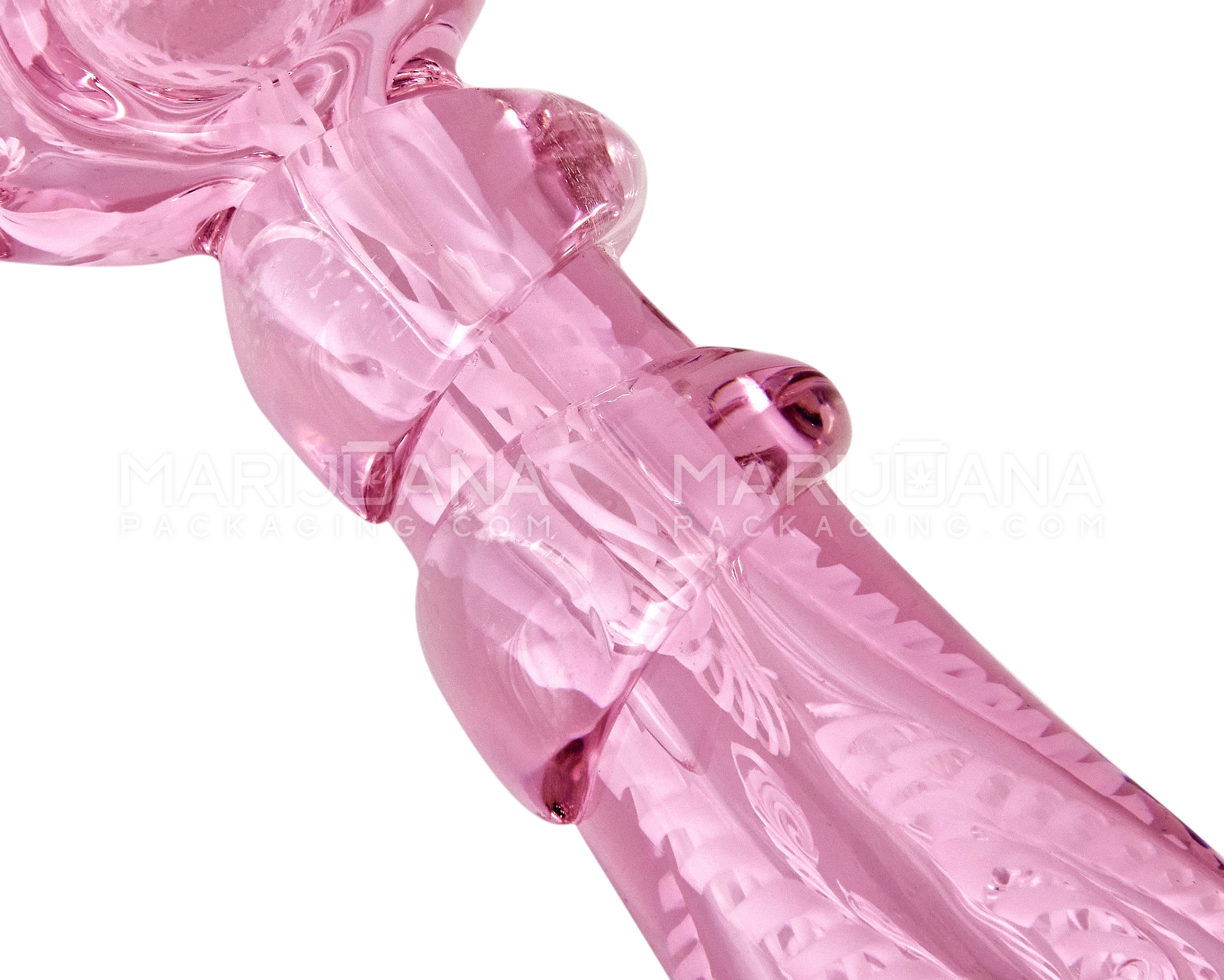 Double Blown | Ribboned Bear Claw Spoon Hand Pipe | 5in Long - Glass - Pink - 3