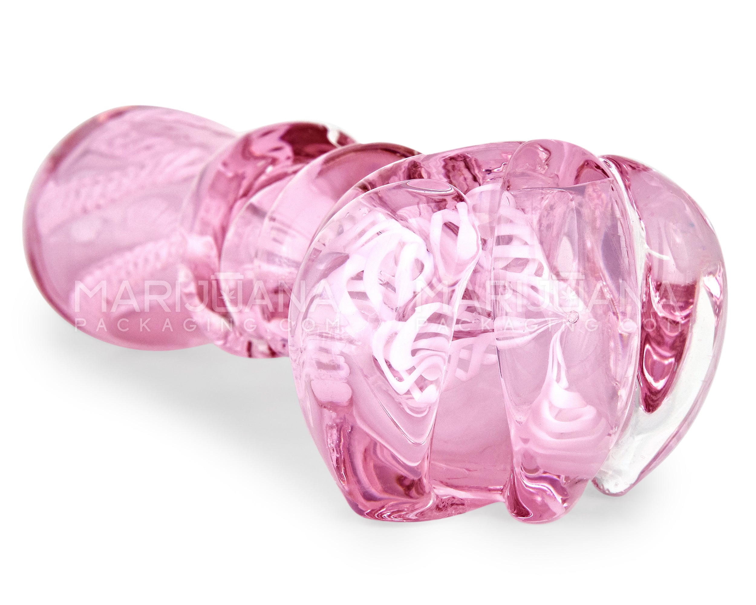 Double Blown | Ribboned Bear Claw Spoon Hand Pipe | 5in Long - Glass - Pink - 4