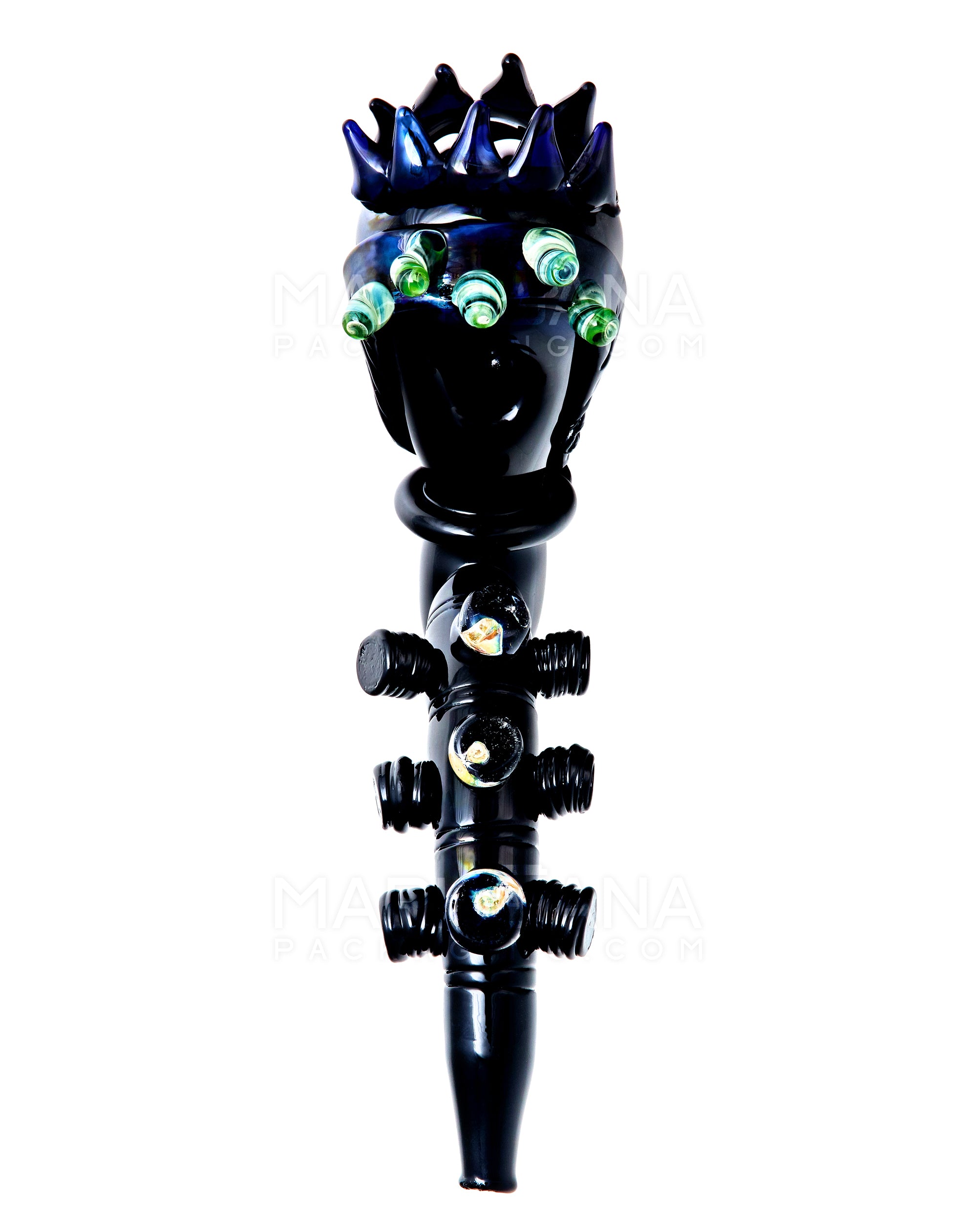 Heady | Black Lagoon Spiked Hand Pipe w/ Marble Knob Knockers | 9in Long - Glass - Black - 2