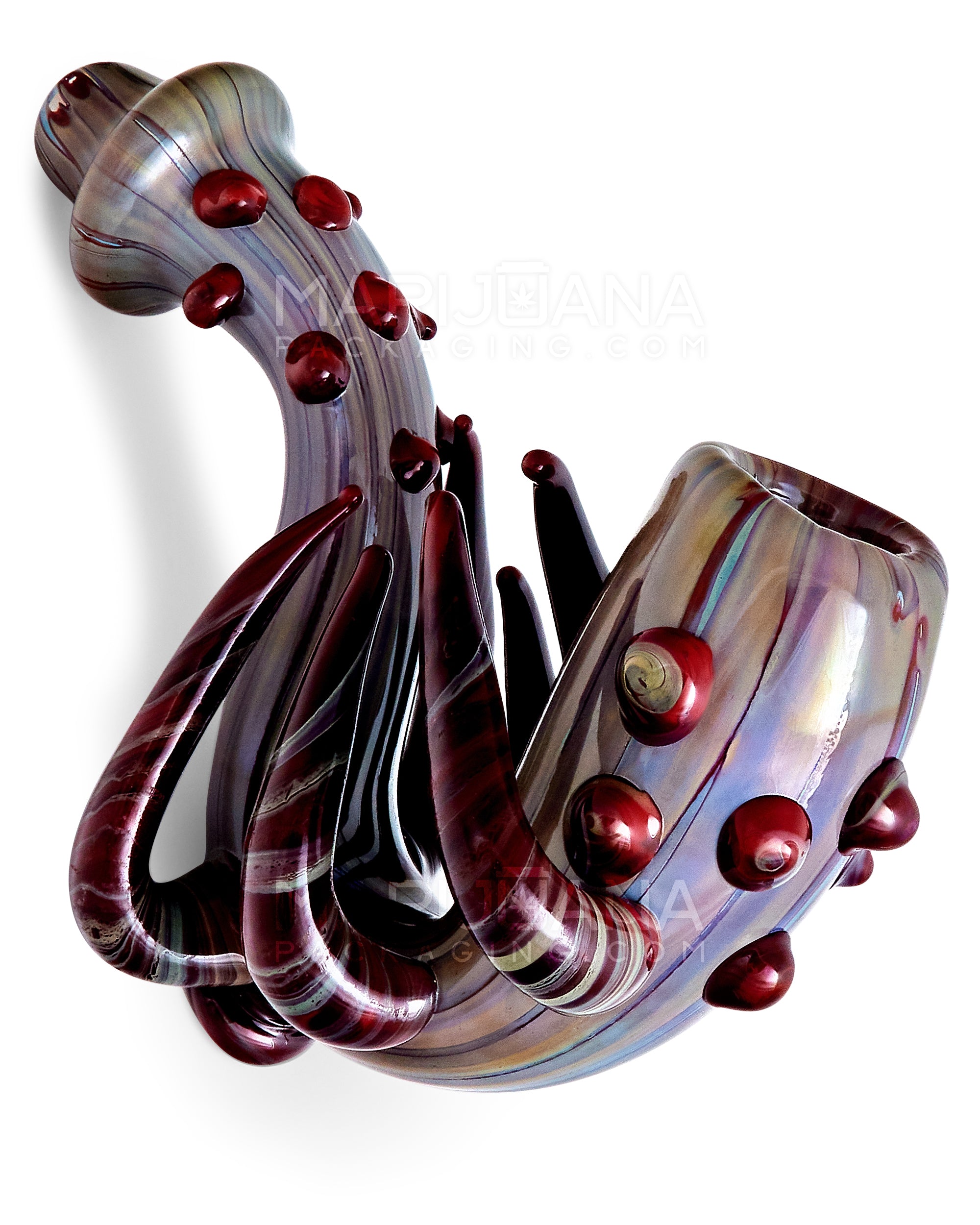 Heady | Color Pull Horned Sherlock Hand Pipe w/ Multi Knockers | 4.5in Long - Glass - Mixed - 1