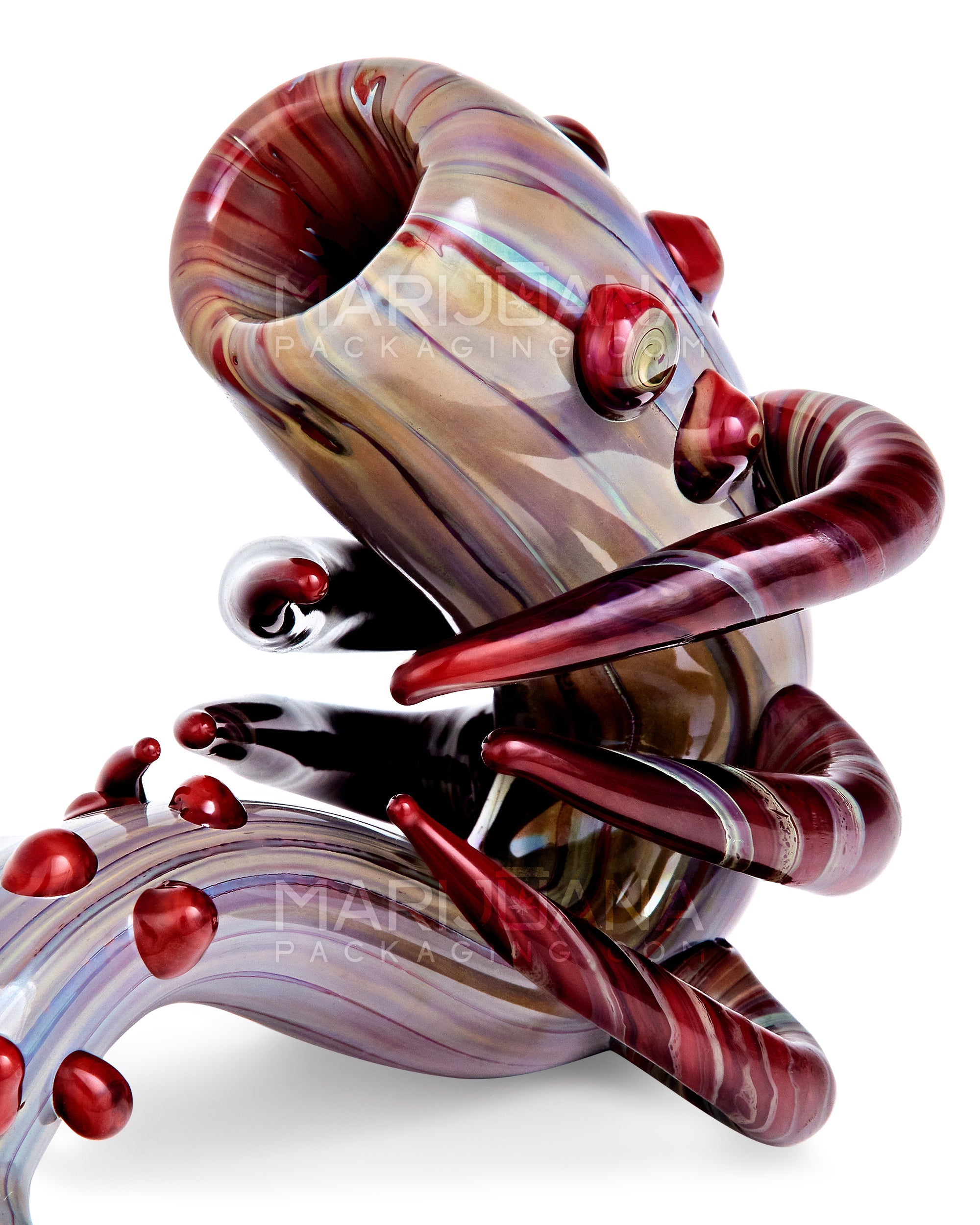 Heady | Color Pull Horned Sherlock Hand Pipe w/ Multi Knockers | 4.5in Long - Glass - Mixed - 3