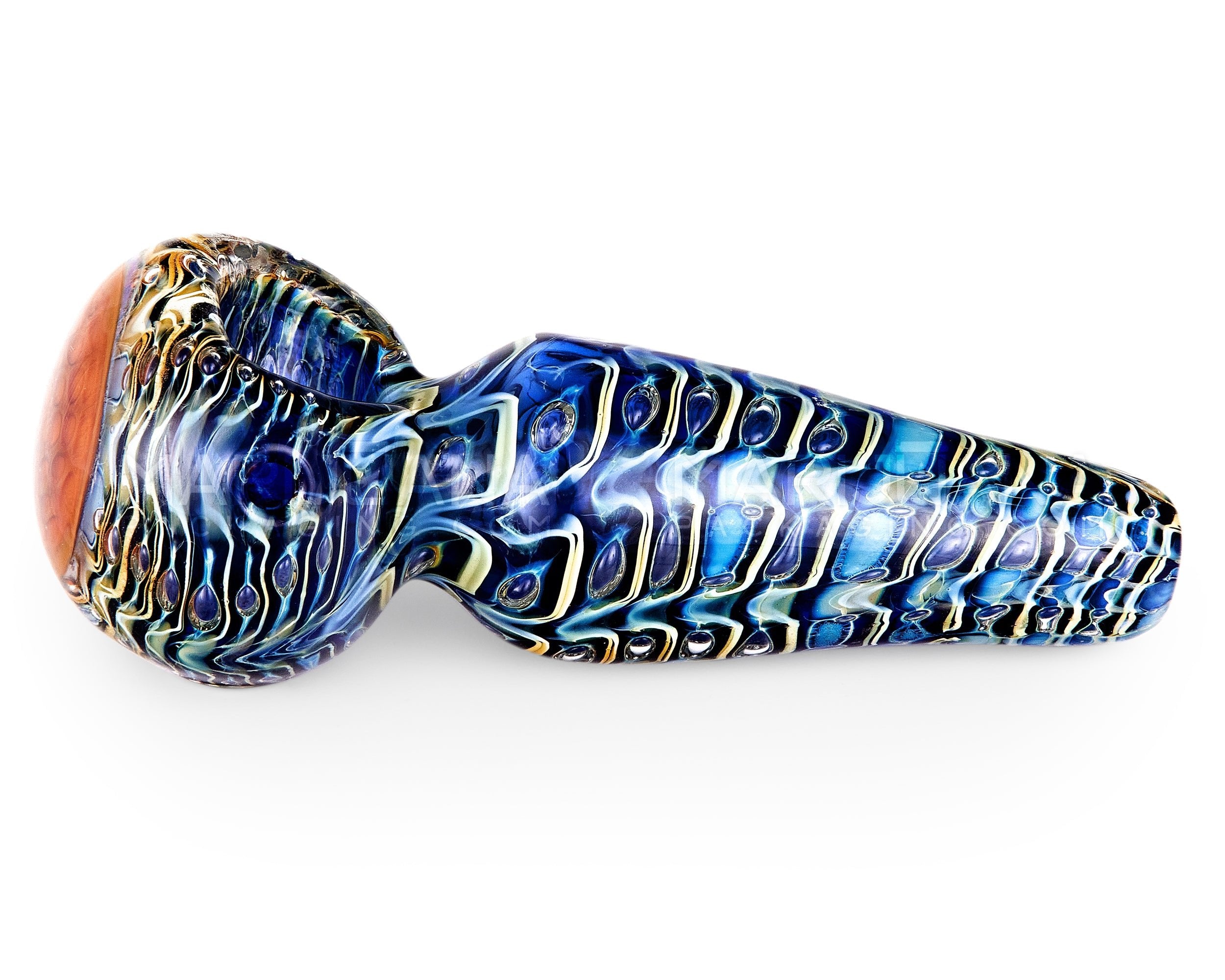 Raked & Bubble Trap Spoon Hand Pipe w/ Implosion Head | 5in Long - Thick Glass - Blue - 5