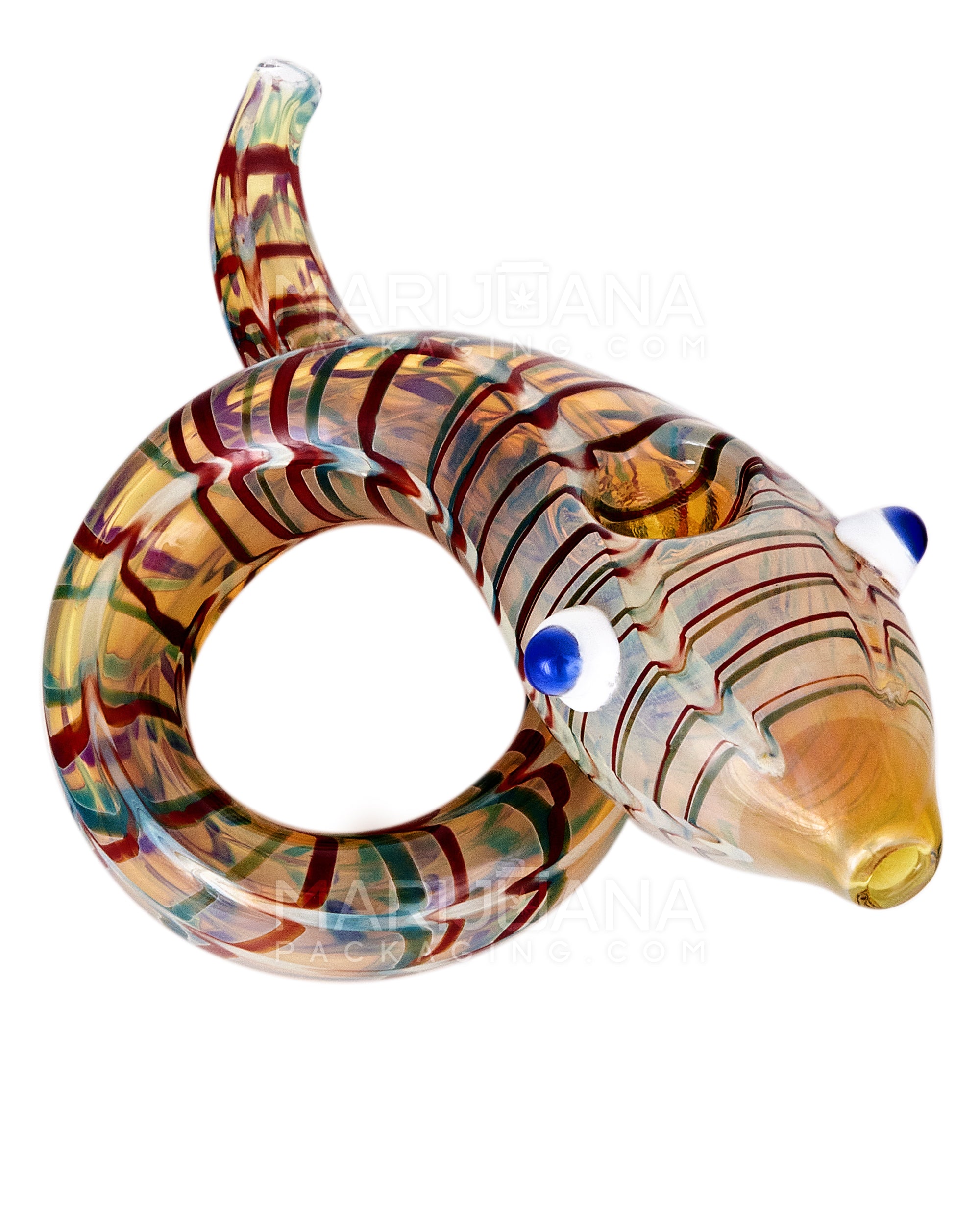 Raked & Gold Fumed Snake Hand Pipe w/ Ribboning | 6in Long - Glass - Assorted - 1