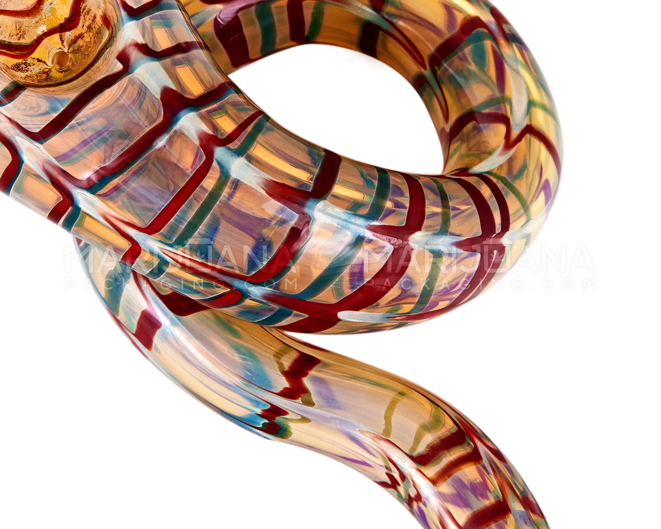 Raked & Gold Fumed Snake Hand Pipe w/ Ribboning | 6in Long - Glass - Assorted - 3