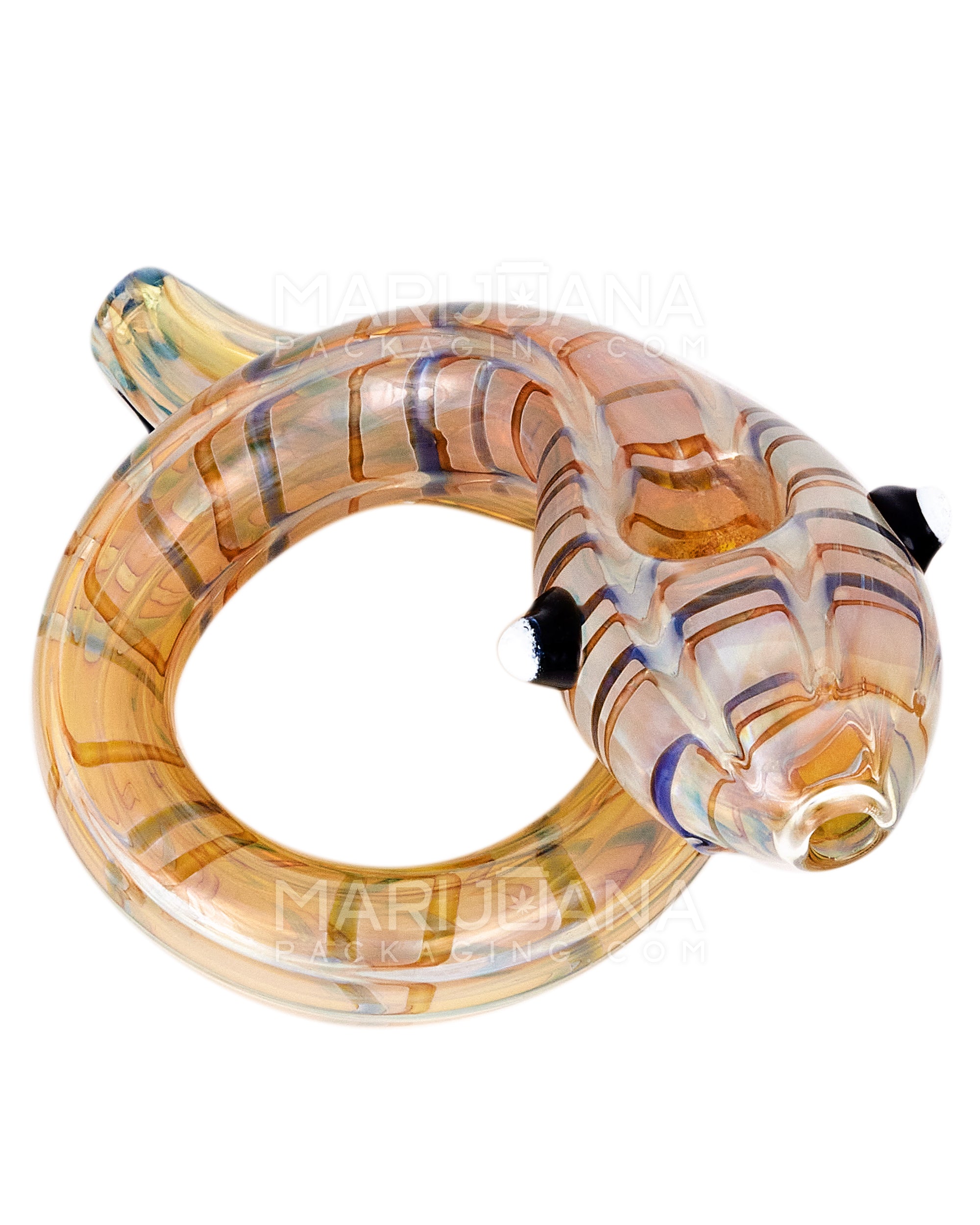 Raked & Gold Fumed Snake Hand Pipe w/ Ribboning | 6in Long - Glass - Assorted - 6