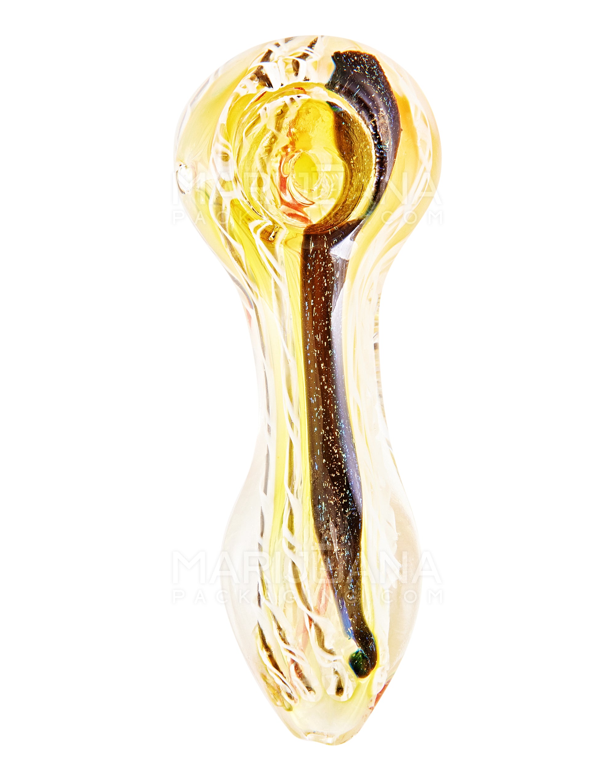 Dichro & Gold Fumed Spoon Hand Pipe w/ Ribboning | 3.5in Long - Glass - Assorted - 2