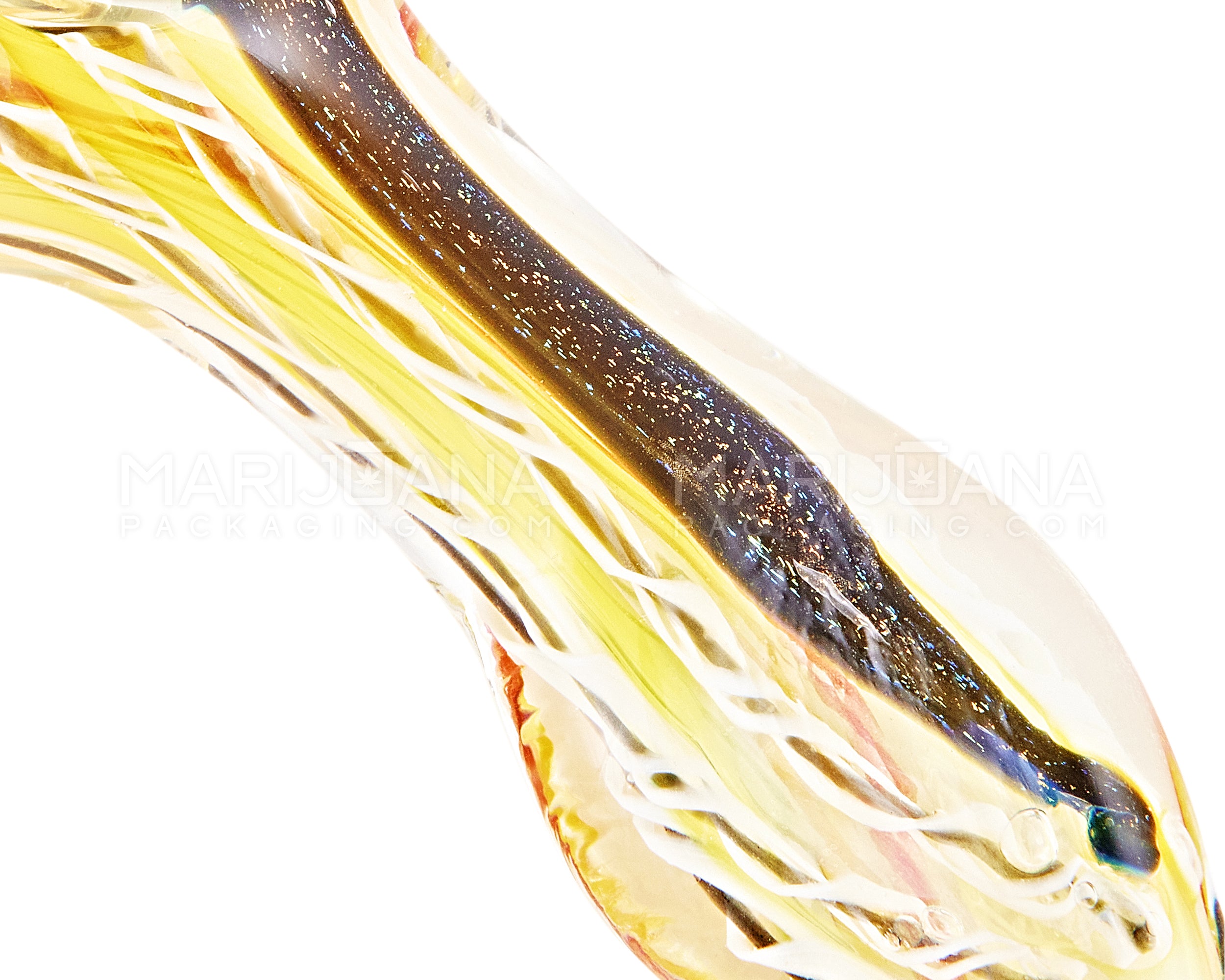 Dichro & Gold Fumed Spoon Hand Pipe w/ Ribboning | 3.5in Long - Glass - Assorted - 3