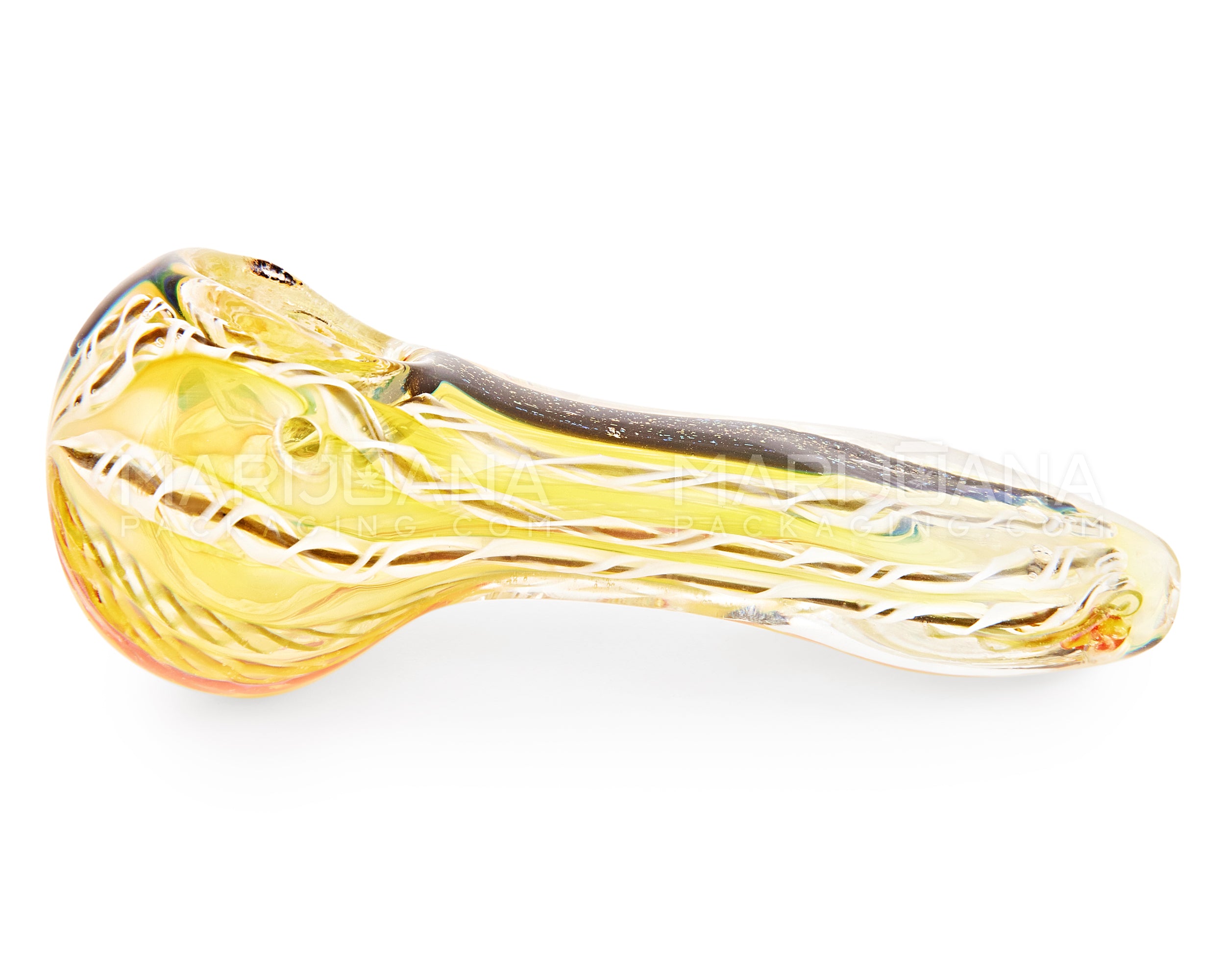 Dichro & Gold Fumed Spoon Hand Pipe w/ Ribboning | 3.5in Long - Glass - Assorted - 5