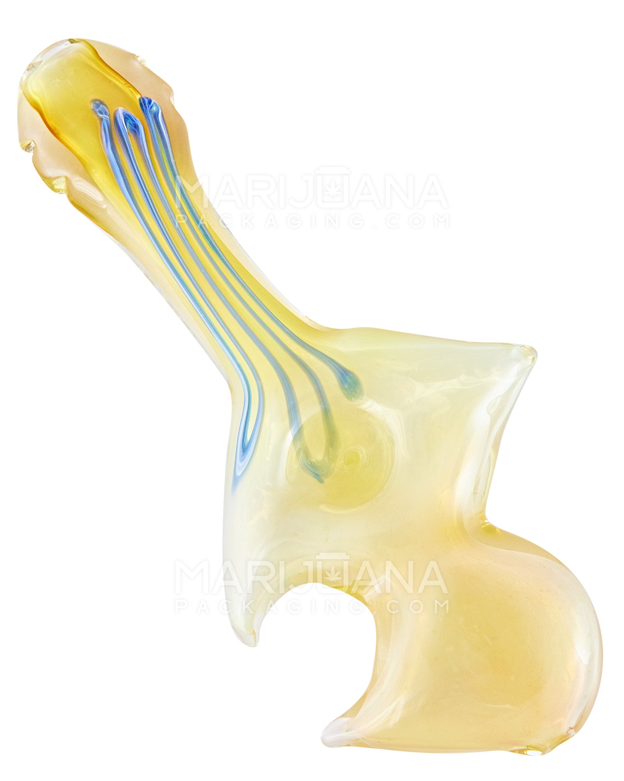 Swirl & Gold Fumed Crescent Moon Hand Pipe | 6.5in Long - Glass - Assorted - 2