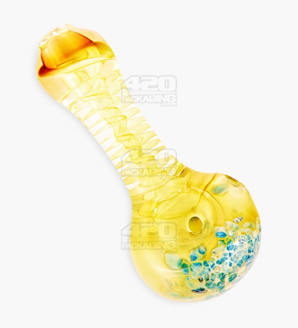 Spiral & Gold Fumed Spoon Hand Pipe w/ Frit | 3.5in Long - Glass - Assorted - 1