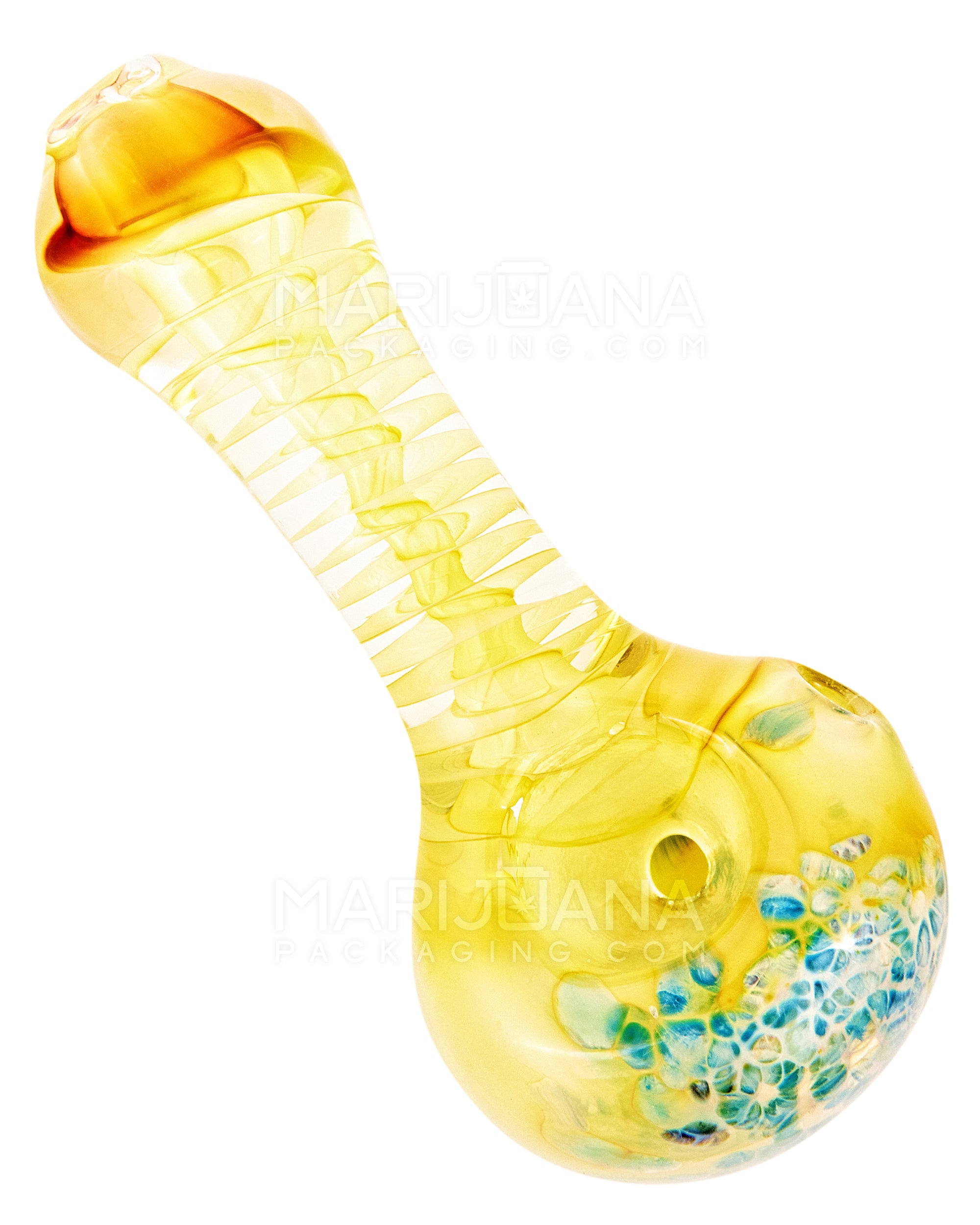 Spiral & Gold Fumed Spoon Hand Pipe w/ Frit | 3.5in Long - Glass - Assorted - 1
