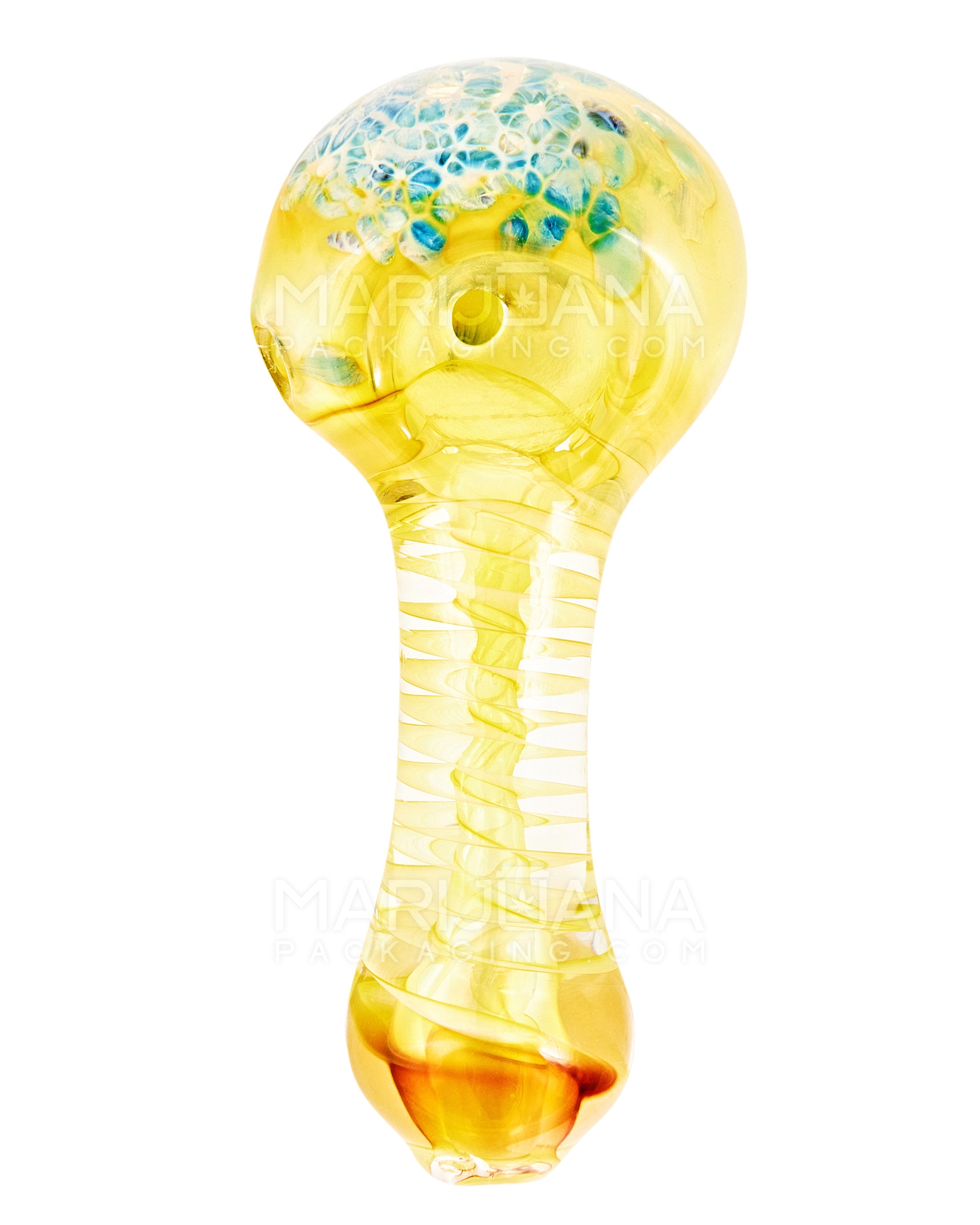 Spiral & Gold Fumed Spoon Hand Pipe w/ Frit | 3.5in Long - Glass - Assorted - 2
