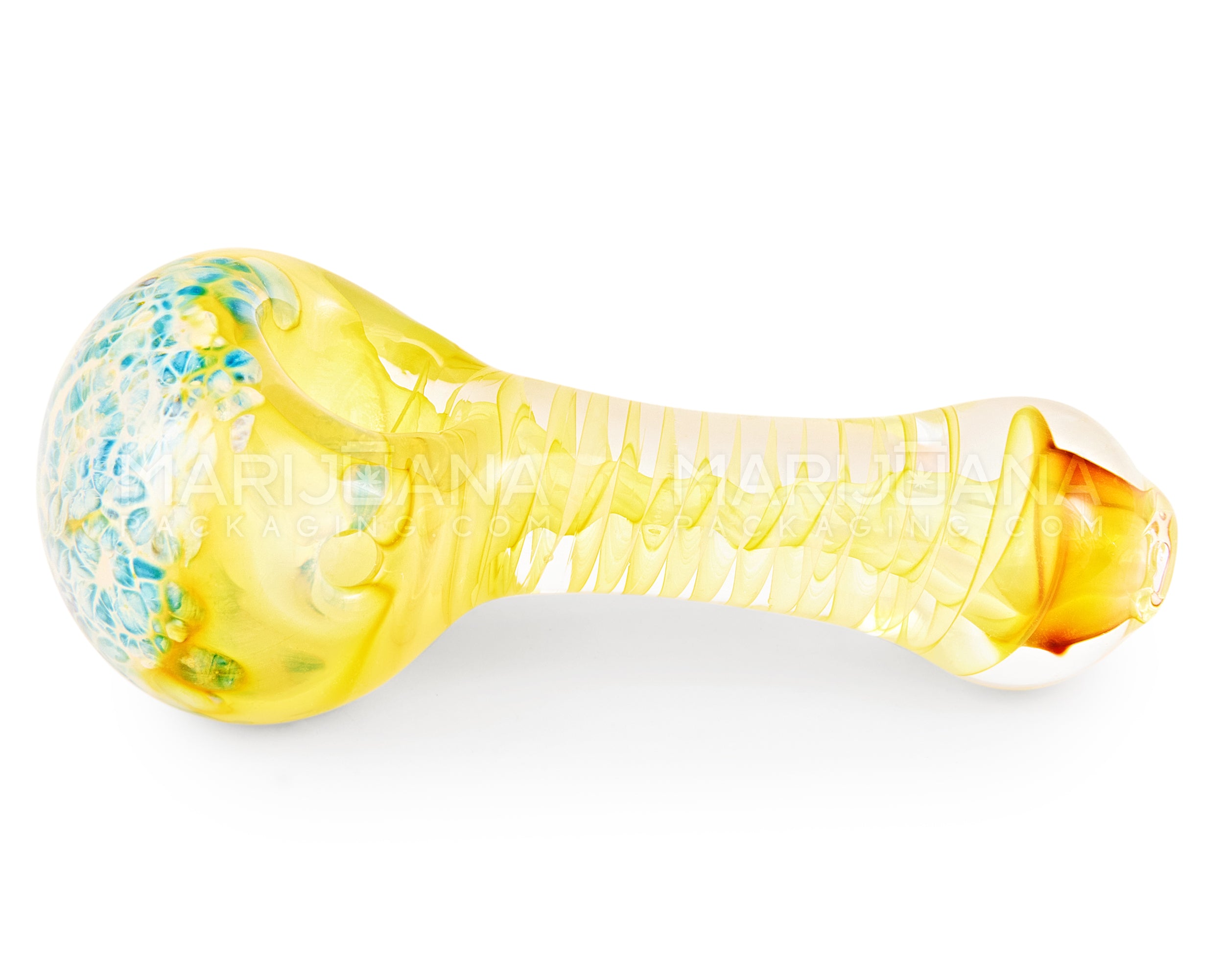 Spiral & Gold Fumed Spoon Hand Pipe w/ Frit | 3.5in Long - Glass - Assorted - 5