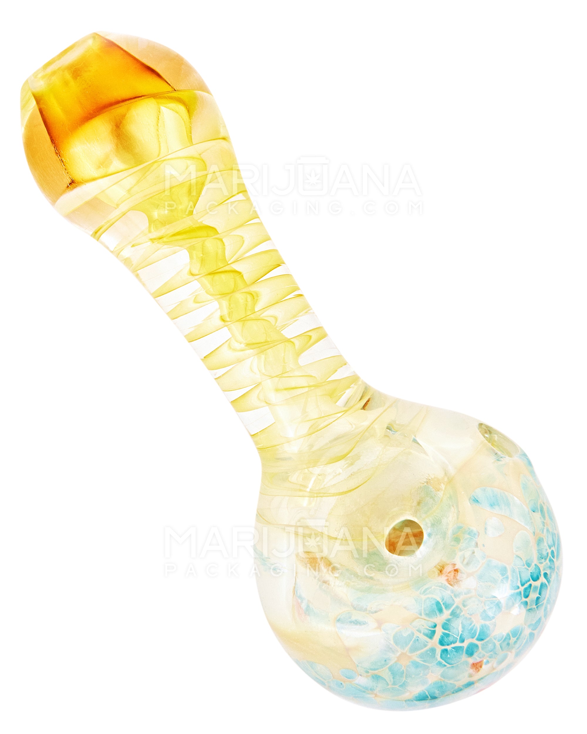 Spiral & Gold Fumed Spoon Hand Pipe w/ Frit | 3.5in Long - Glass - Assorted - 6