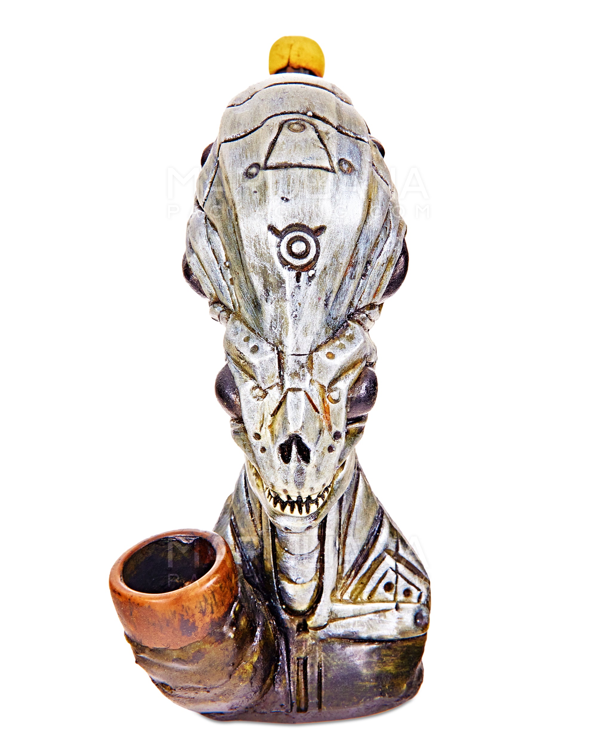 Alien Body Wood Pipe | 5in Tall - Wood Bowl - Silver - 1