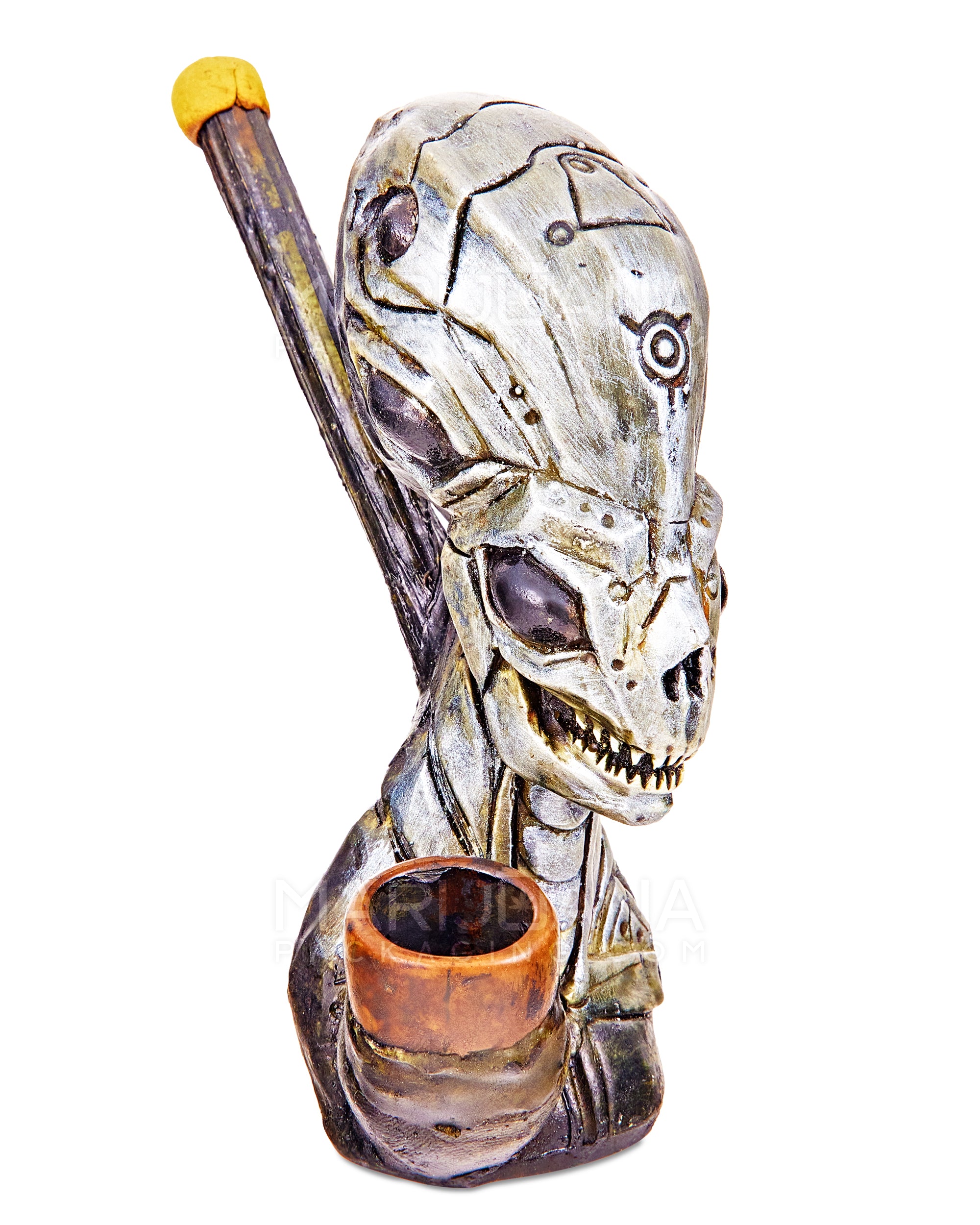 Alien Body Wood Pipe | 5in Tall - Wood Bowl - Silver - 2