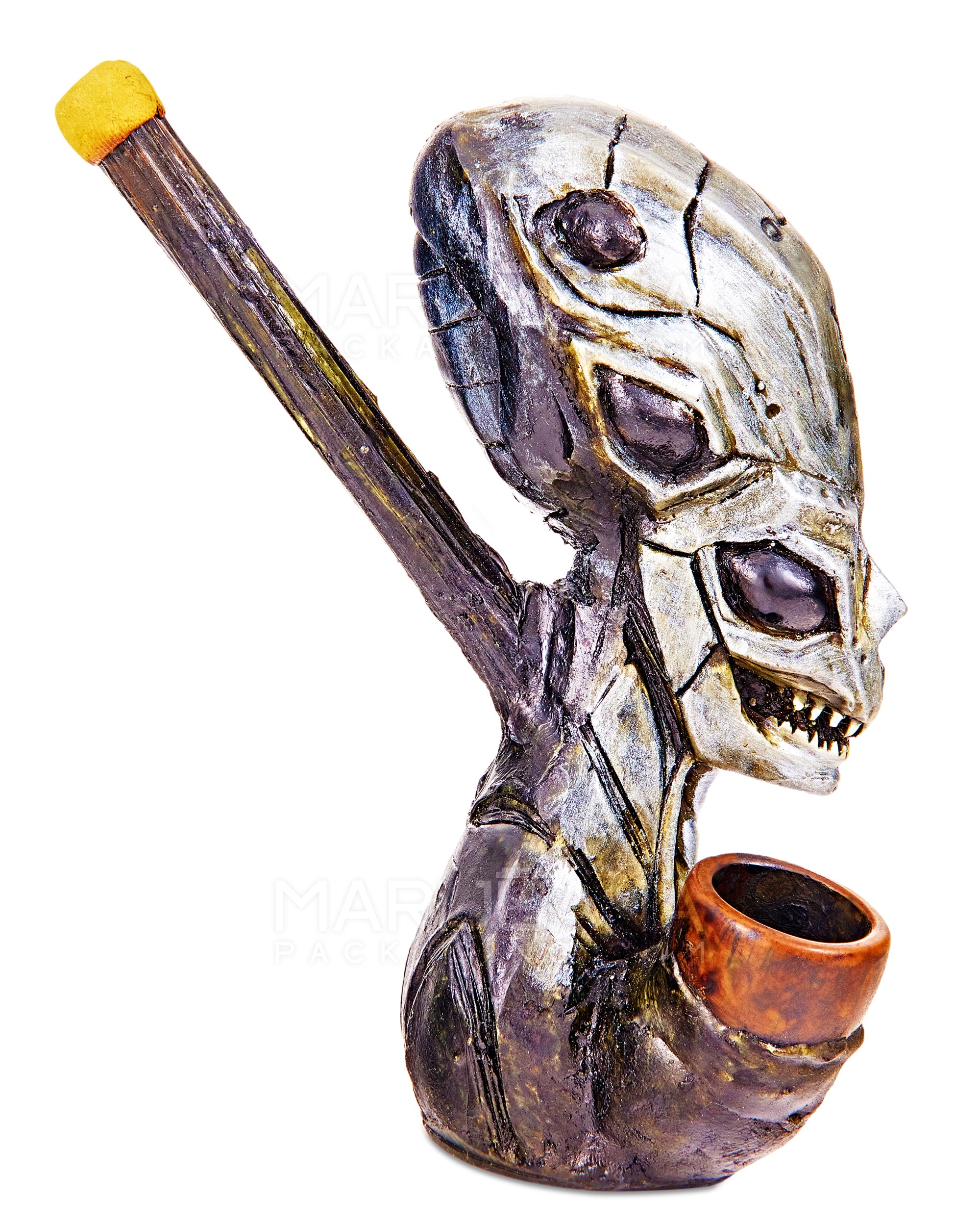Alien Body Wood Pipe | 5in Tall - Wood Bowl - Silver - 3