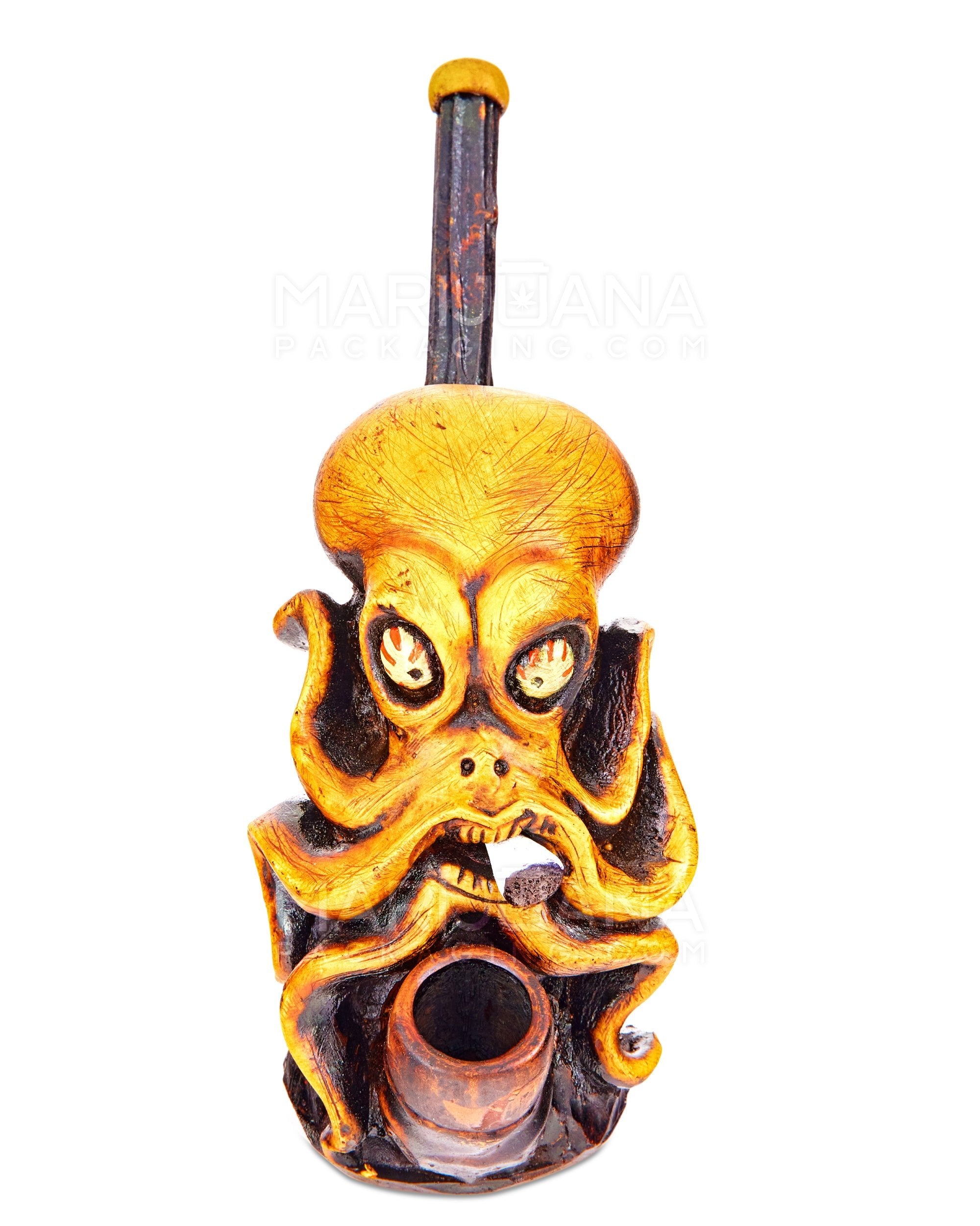 Octopus Wood Pipe | 6in Tall - Wood Bowl - Orange - 1