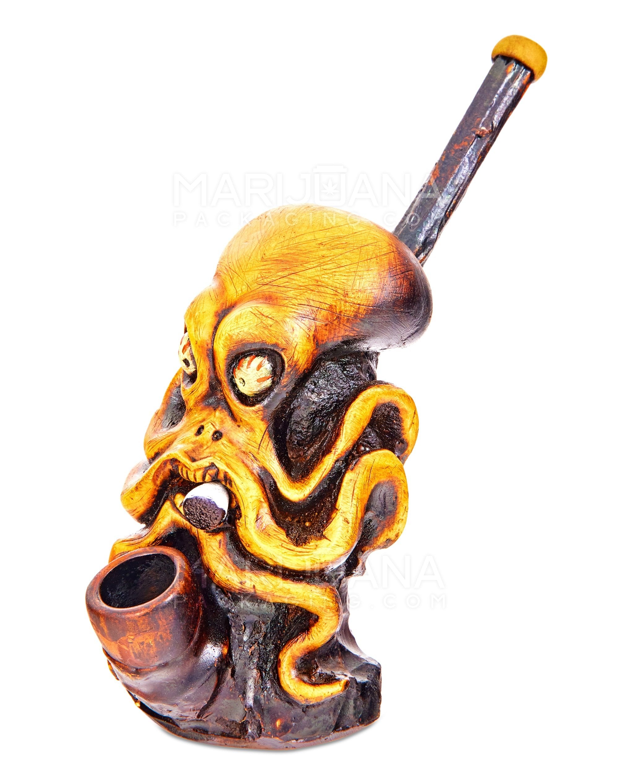 Octopus Wood Pipe | 6in Tall - Wood Bowl - Orange - 2