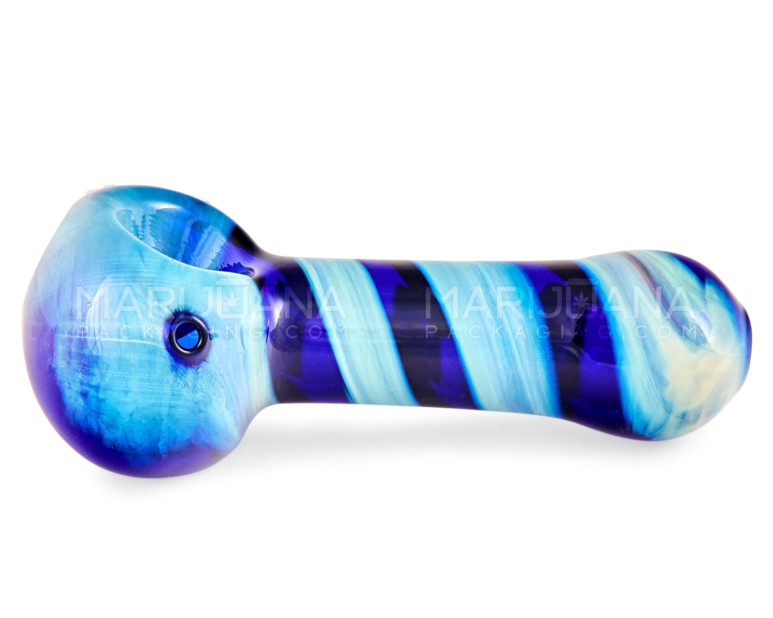 Spiral & Print Fumed Spoon Hand Pipe w/ Multi Knockers | 5in Long - Glass - Blue - 5