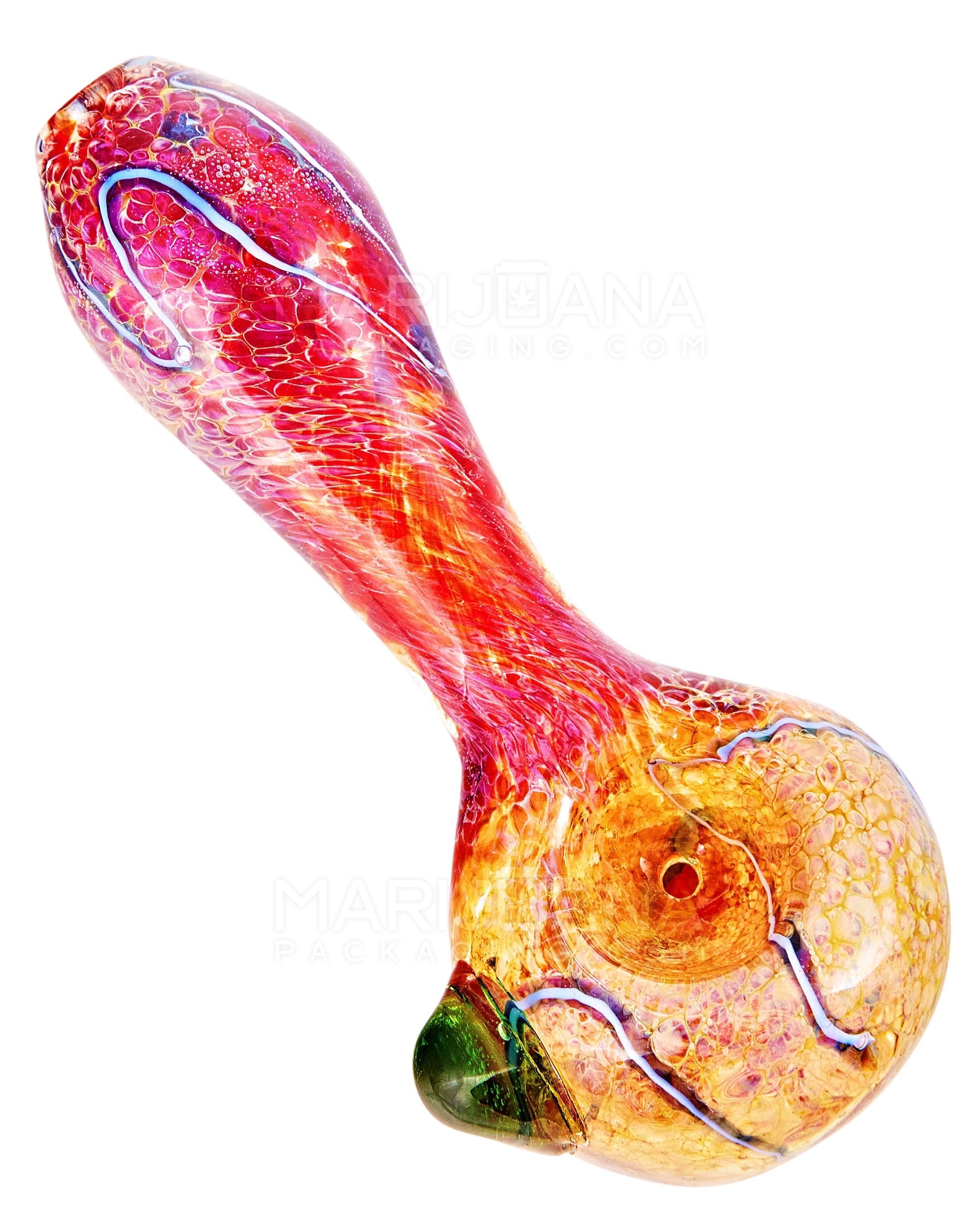 Frit & Swirl Spoon Hand Pipe w/ Knocker | 4in Long - Glass - Assorted - 6
