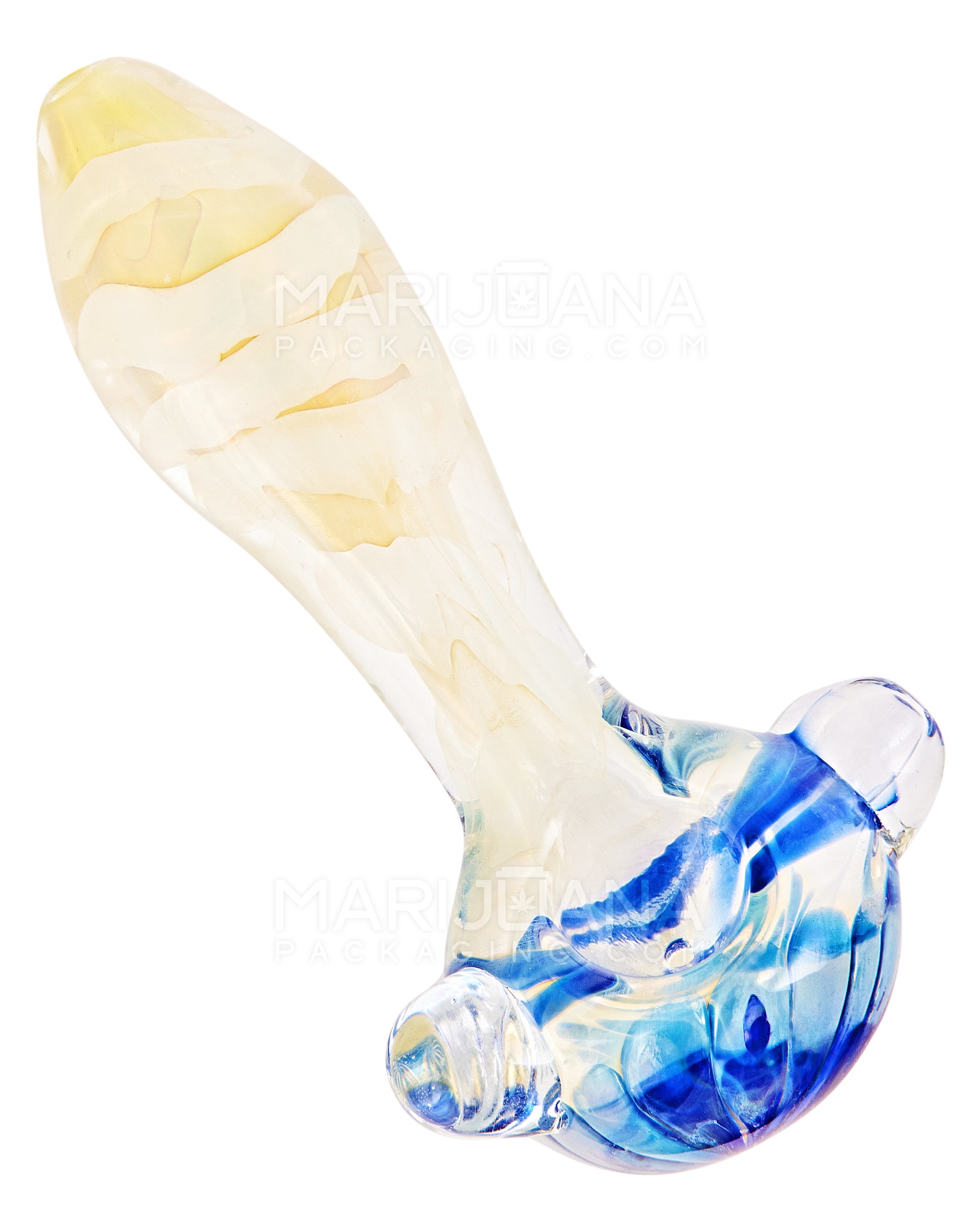 Dichro & Gold Fumed Spoon Hand Pipe w/ Knocker | 5in Long - Glass - Blue - 1