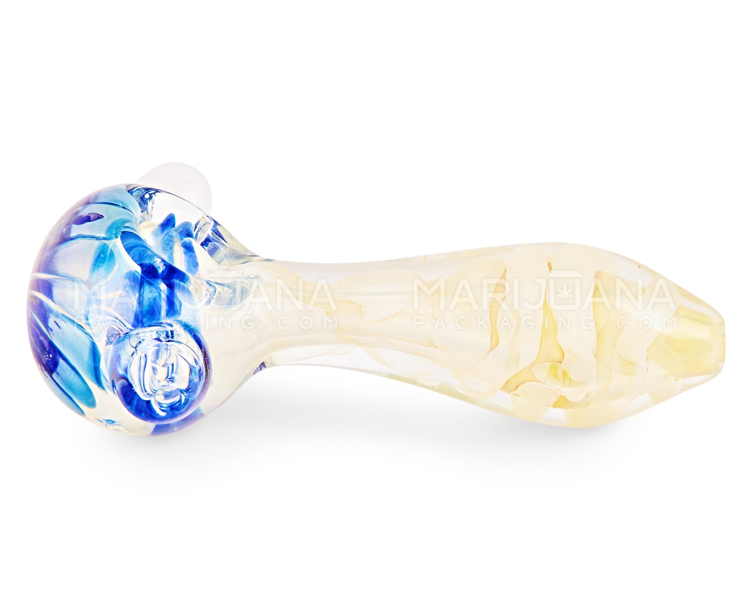 Dichro & Gold Fumed Spoon Hand Pipe w/ Knocker | 5in Long - Glass - Blue - 5