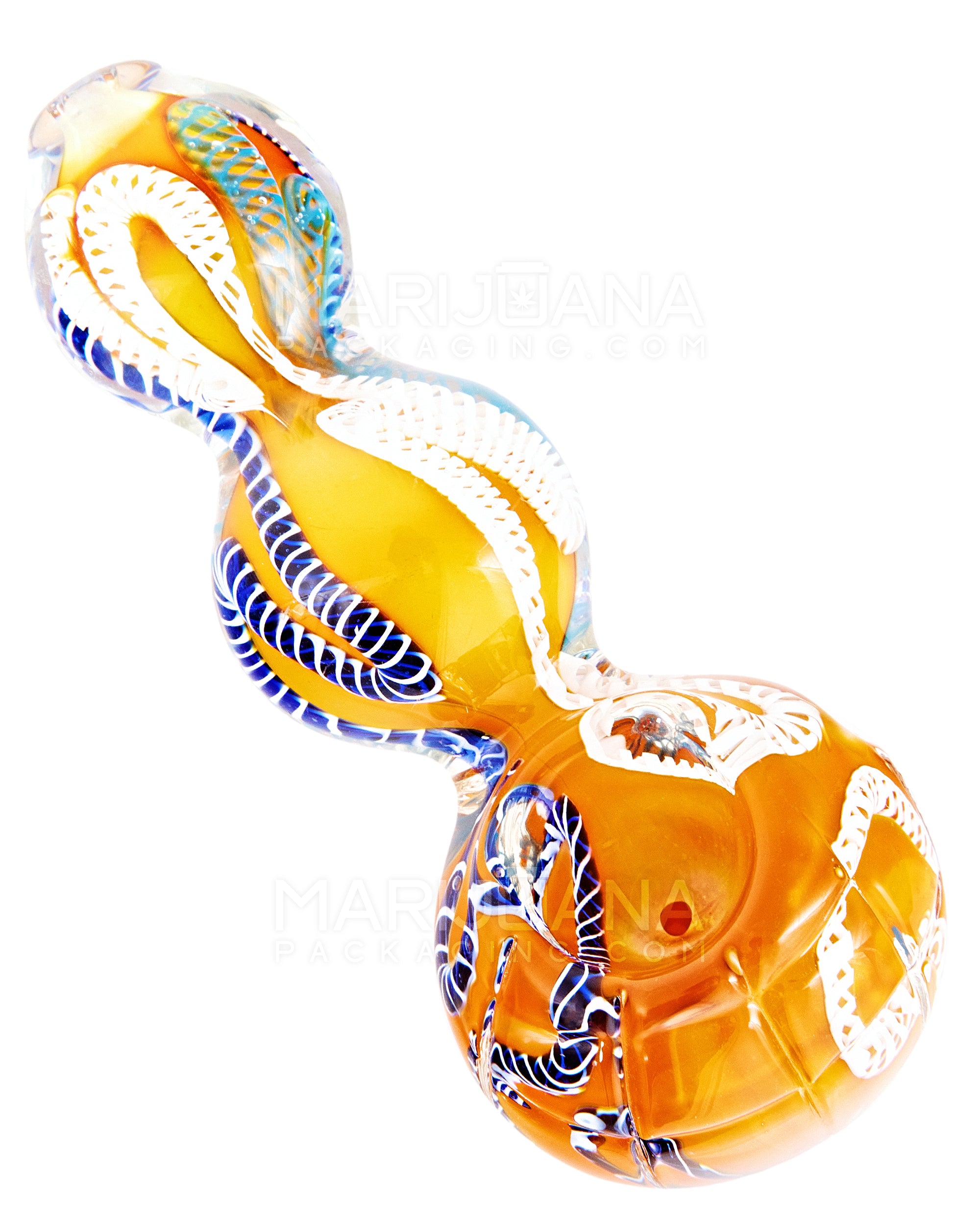 Swirl & Multi Fumed Bulged Spoon Hand Pipe w/ Ribboning | 4in Long - Glass - Assorted - 1
