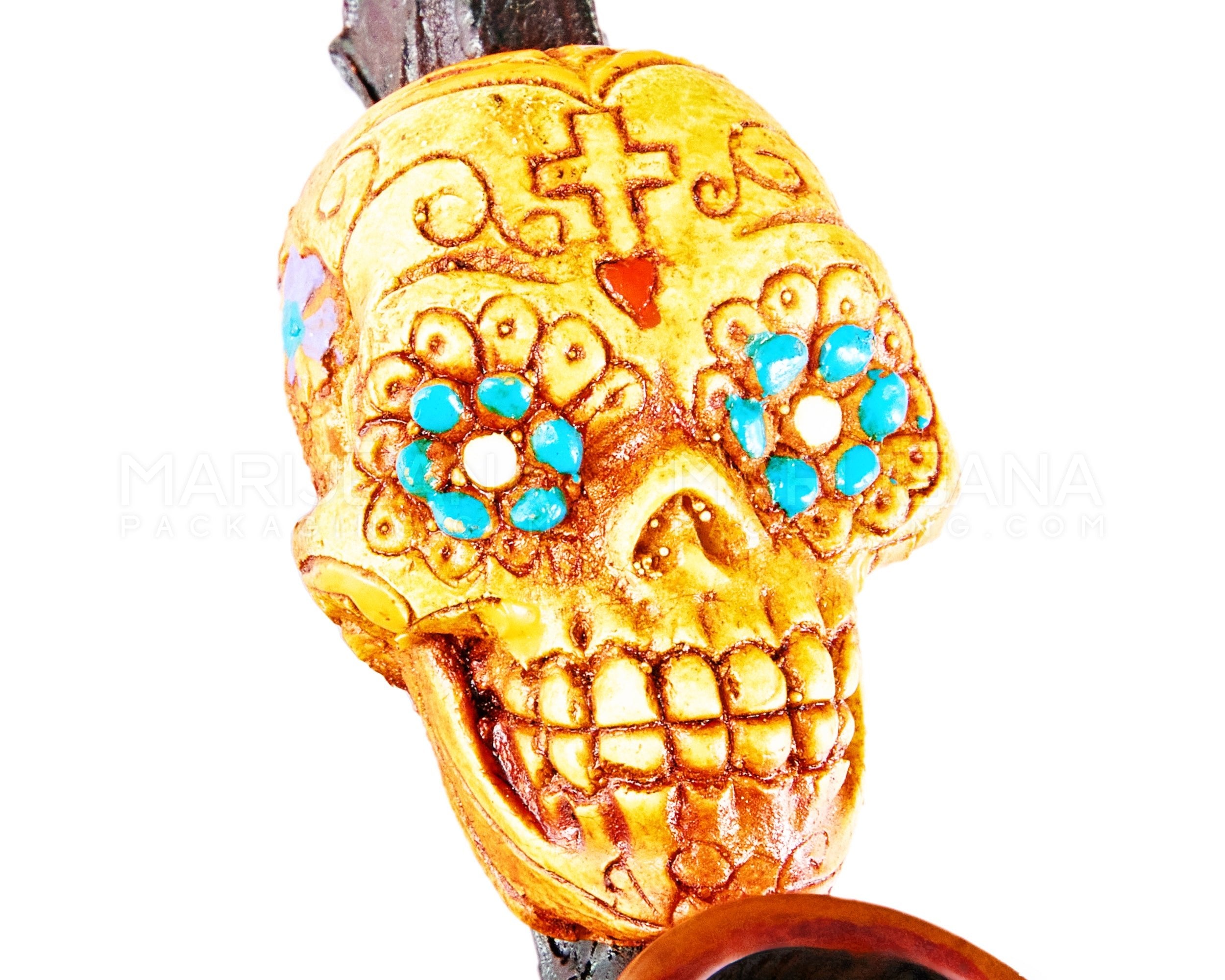 Los Muertos Sugar Skull Sherlock Hand Pipe | 3in Long - Wood - Orange - 3