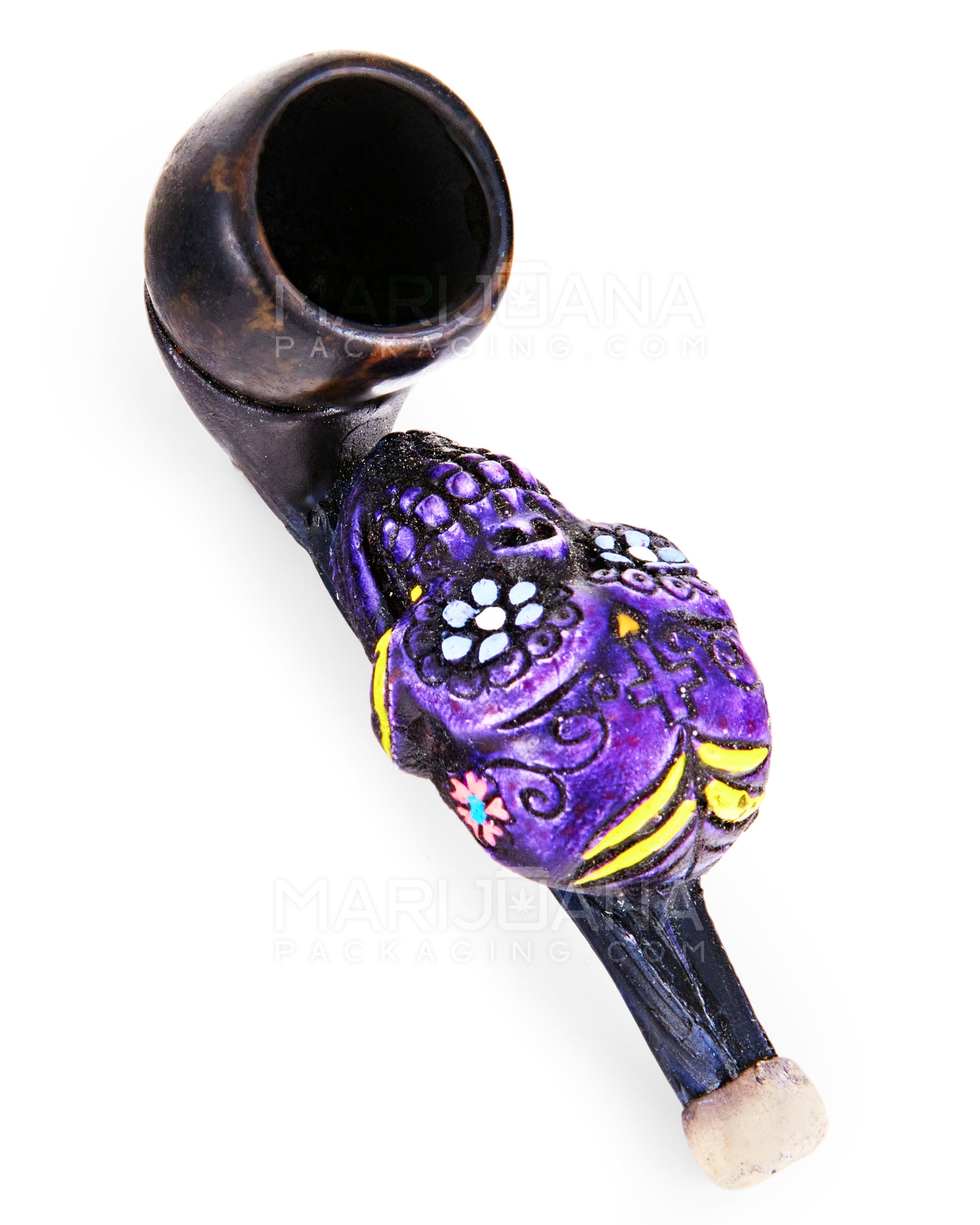Los Muertos Sugar Skull Sherlock Hand Pipe | 3in Long - Wood - Purple - 2